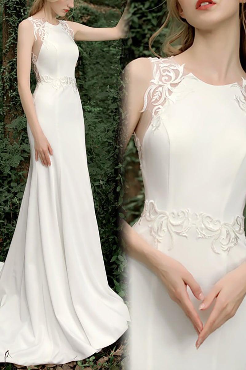 Mermaid Sweep-Brush Stretch Satin Wedding Dress CW3123 - COCOMELODY