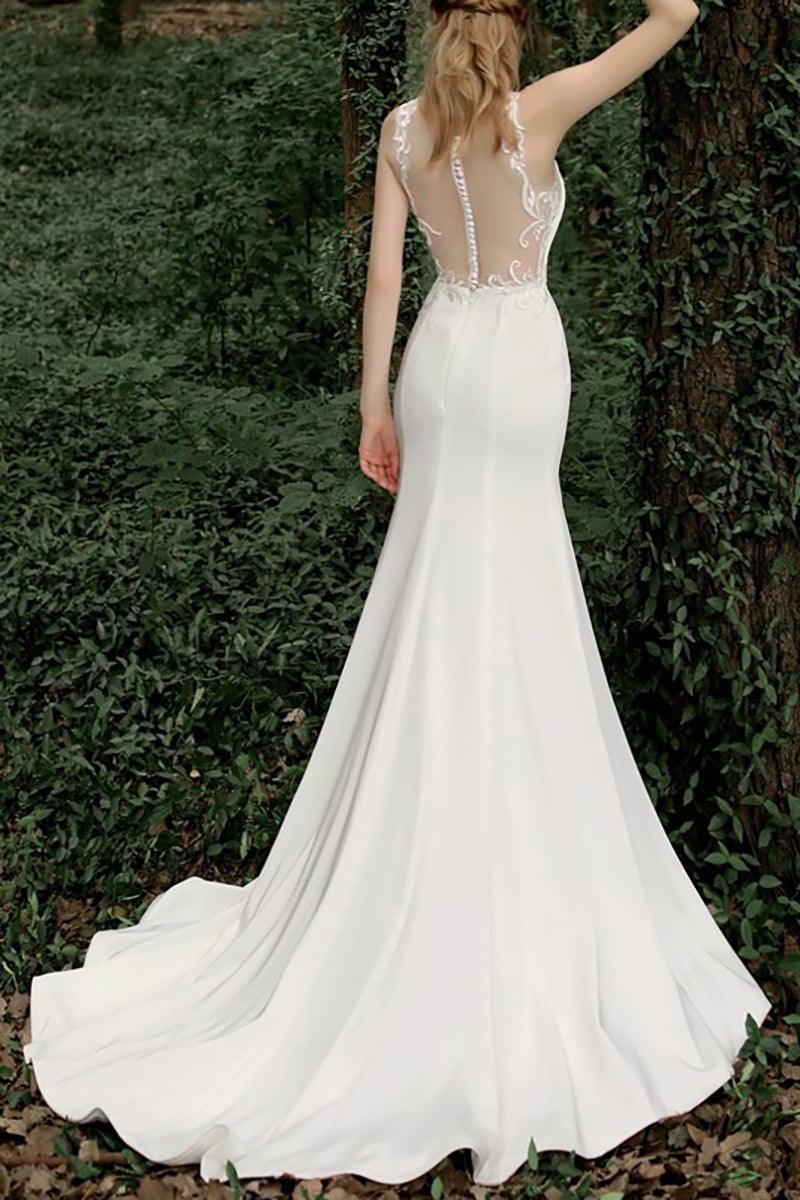 Mermaid Sweep-Brush Stretch Satin Wedding Dress CW3123 - COCOMELODY