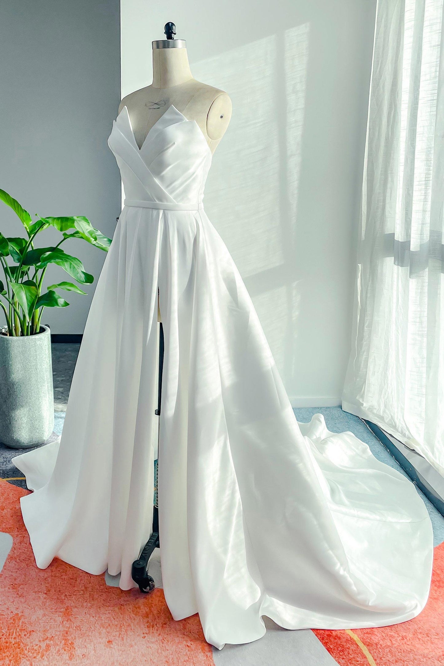 A-Line Court Train Mikado Wedding Dress CW3126 - COCOMELODY