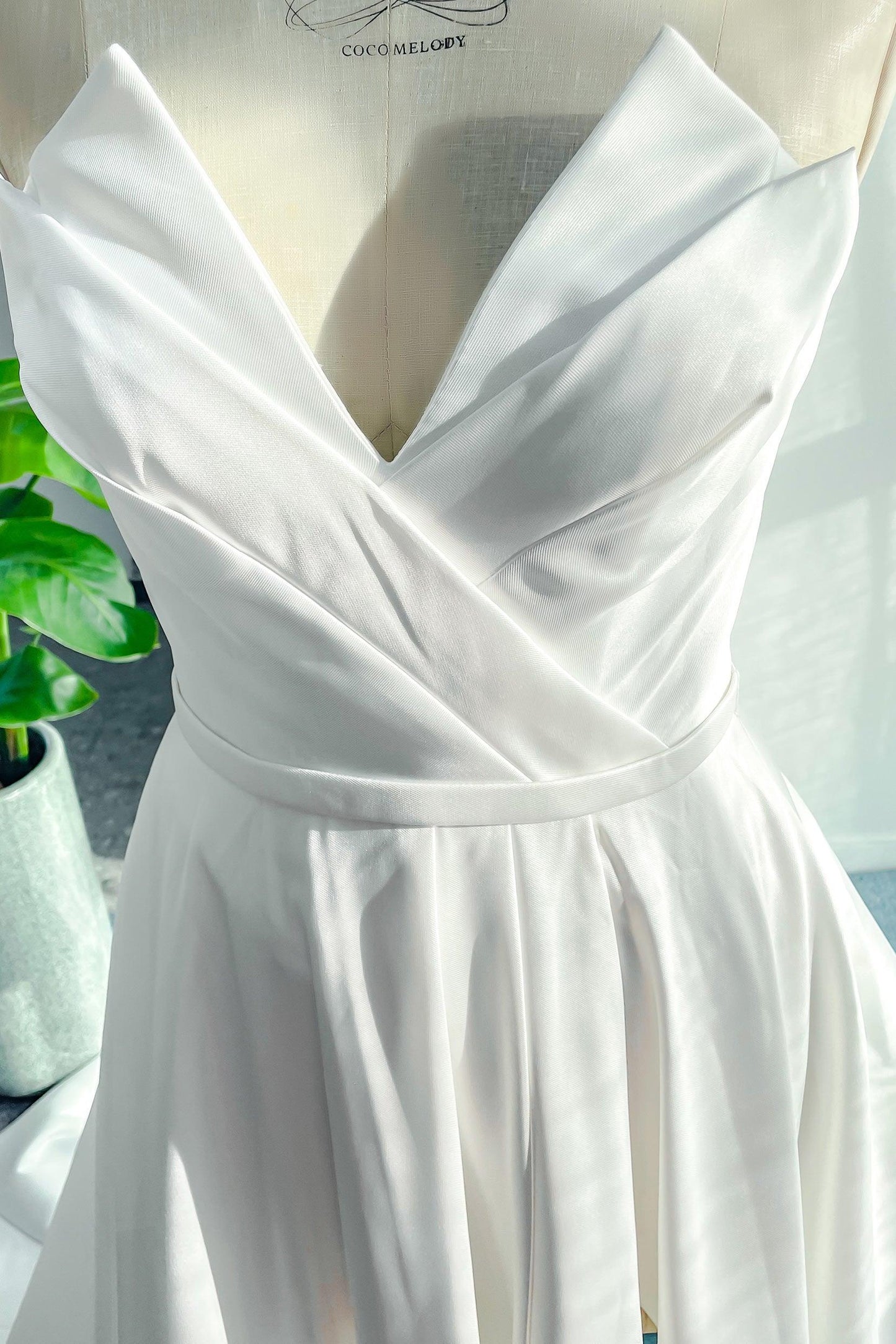 A-Line Court Train Mikado Wedding Dress CW3126 - COCOMELODY