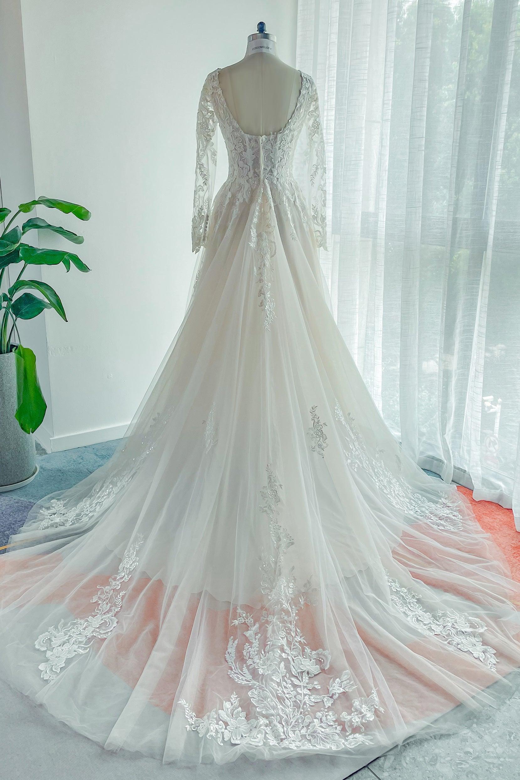 A-Line Court Train Lace Tulle Wedding Dress CW3129 - COCOMELODY