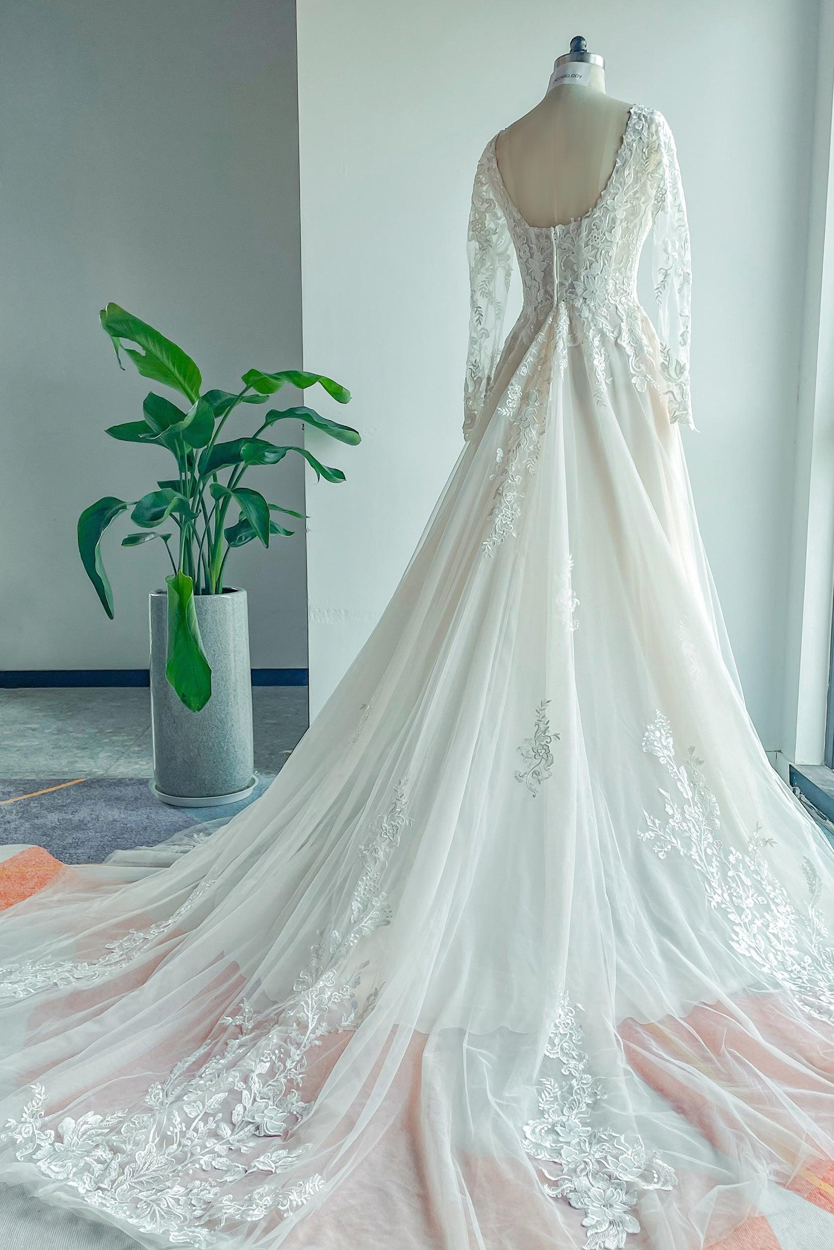 A-Line Court Train Lace Tulle Wedding Dress CW3129 - COCOMELODY
