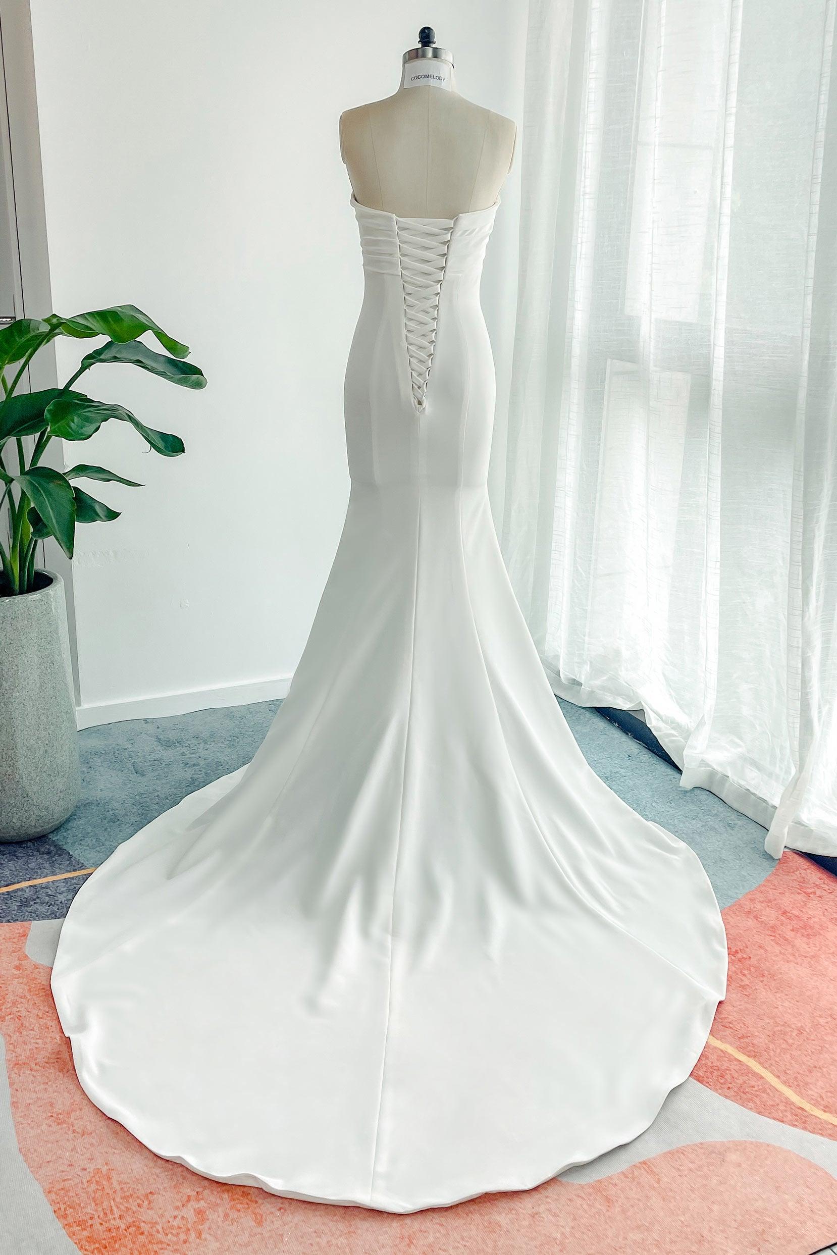 Trumpet-Mermaid Court Train Stretch Satin Wedding Dress CW3132 - COCOMELODY
