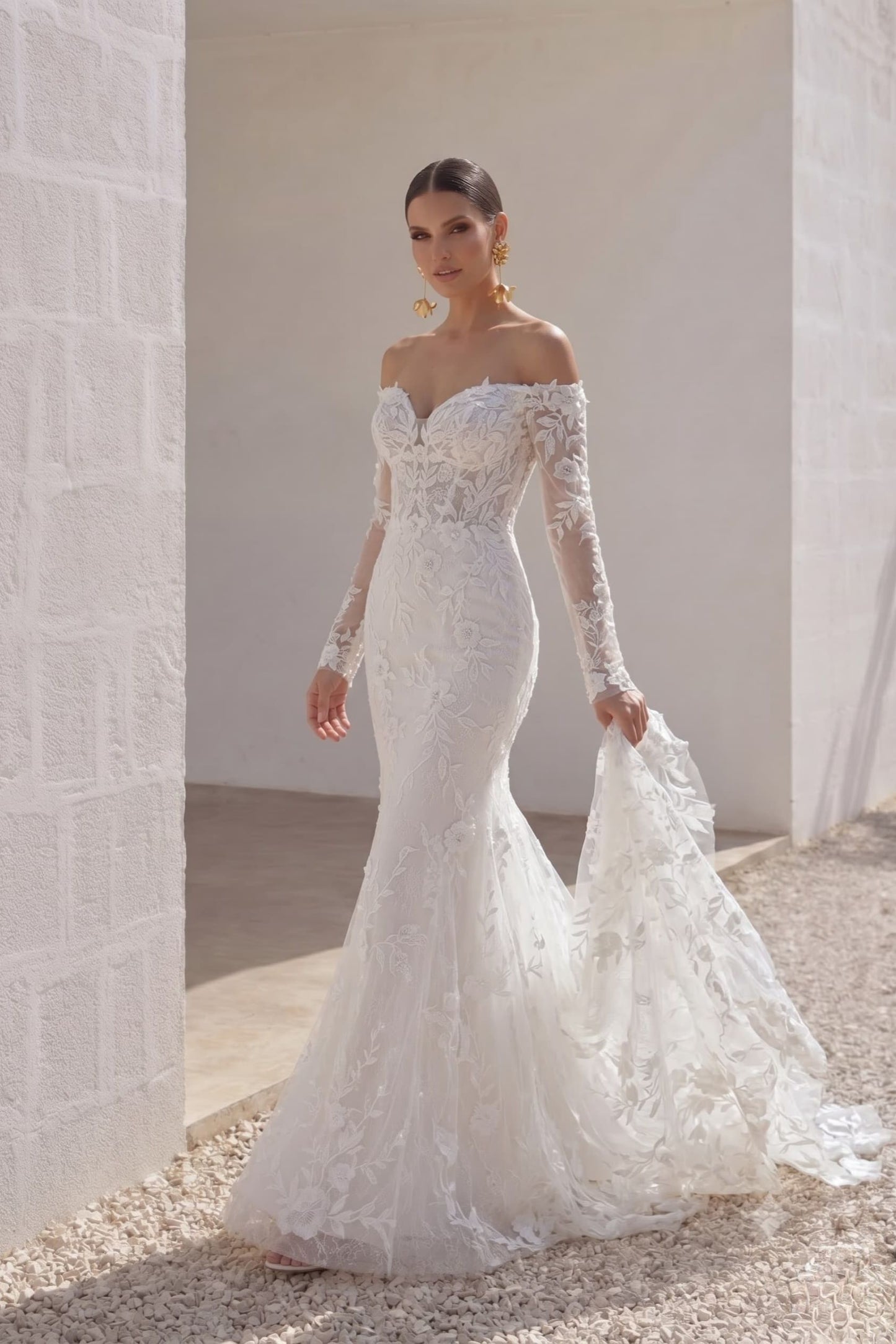 Trumpet-Mermaid Chapel Train Lace Tulle Wedding Dress CW3135