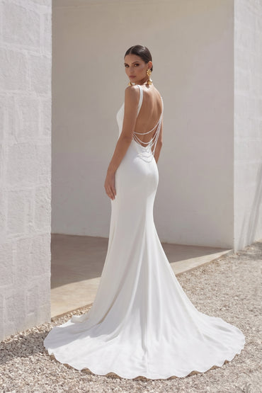Trumpet-Mermaid Court Train Stretch Satin Wedding Dress CW3136