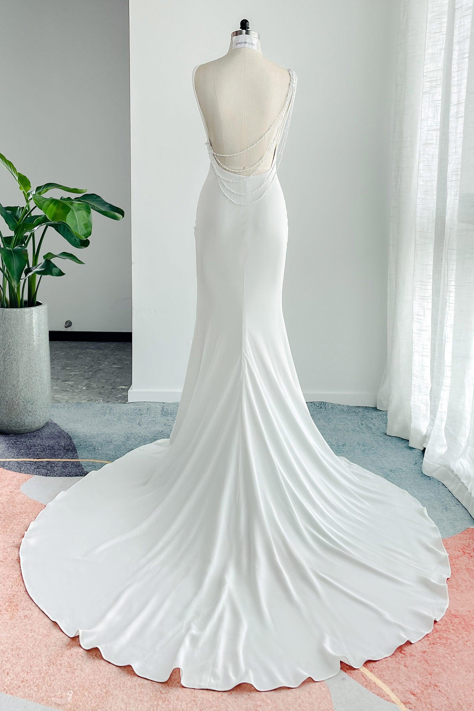 Trumpet-Mermaid Court Train Stretch Satin Wedding Dress CW3136 - COCOMELODY