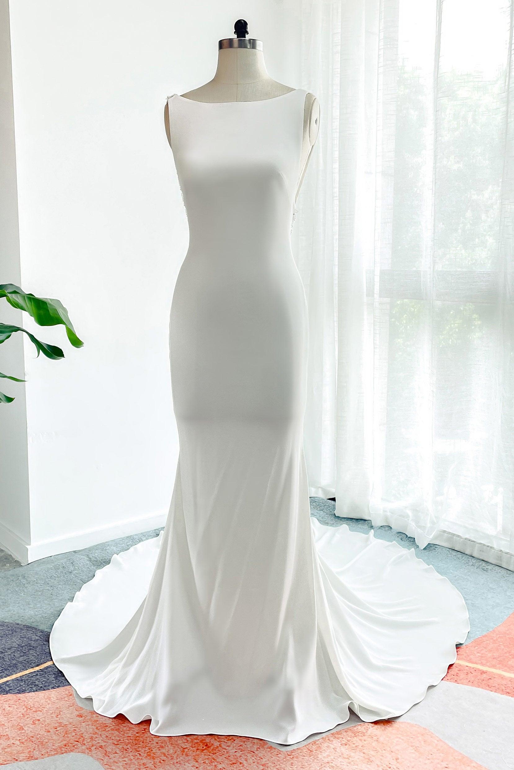Trumpet-Mermaid Court Train Stretch Satin Wedding Dress CW3136 - COCOMELODY