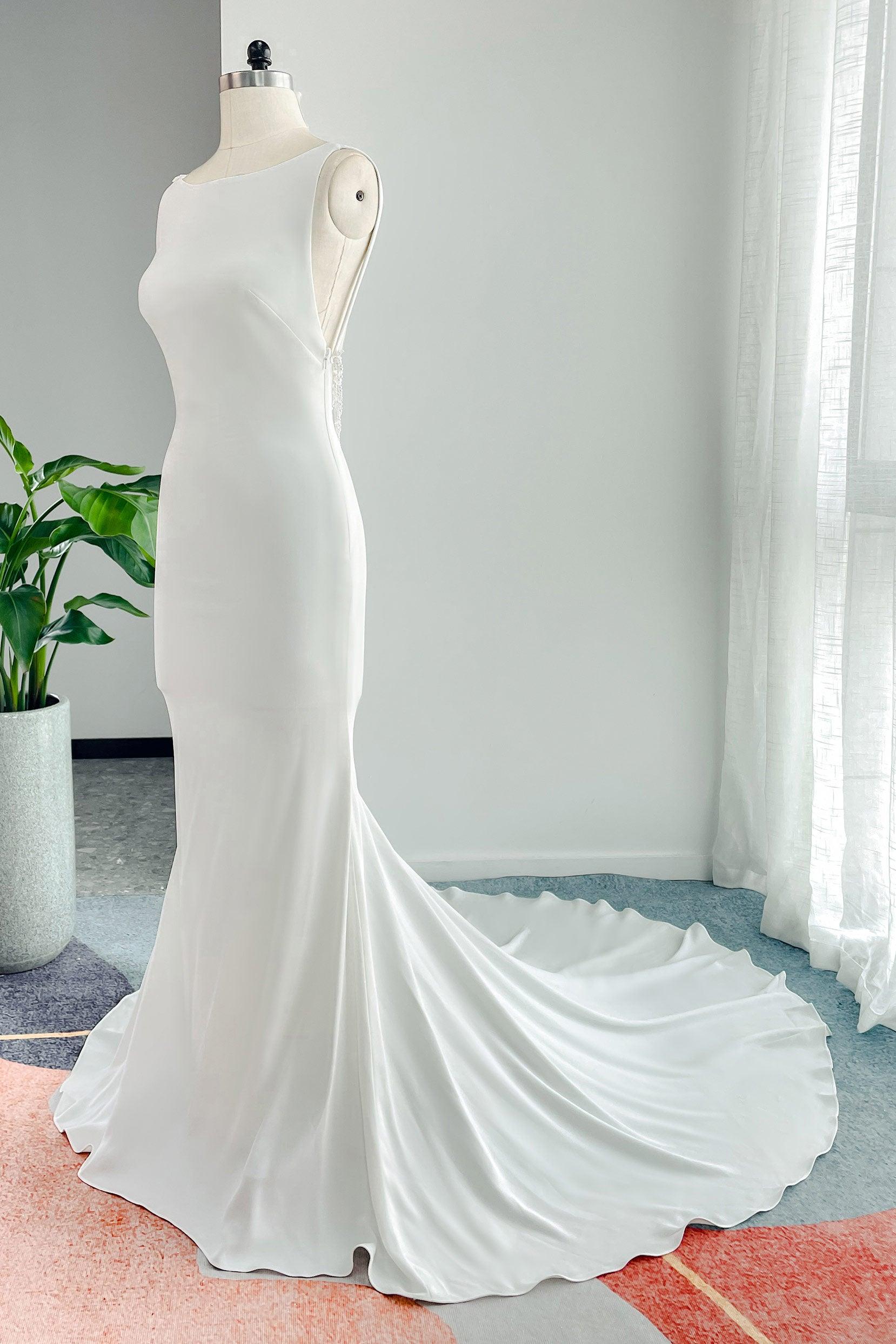 Trumpet-Mermaid Court Train Stretch Satin Wedding Dress CW3136 - COCOMELODY