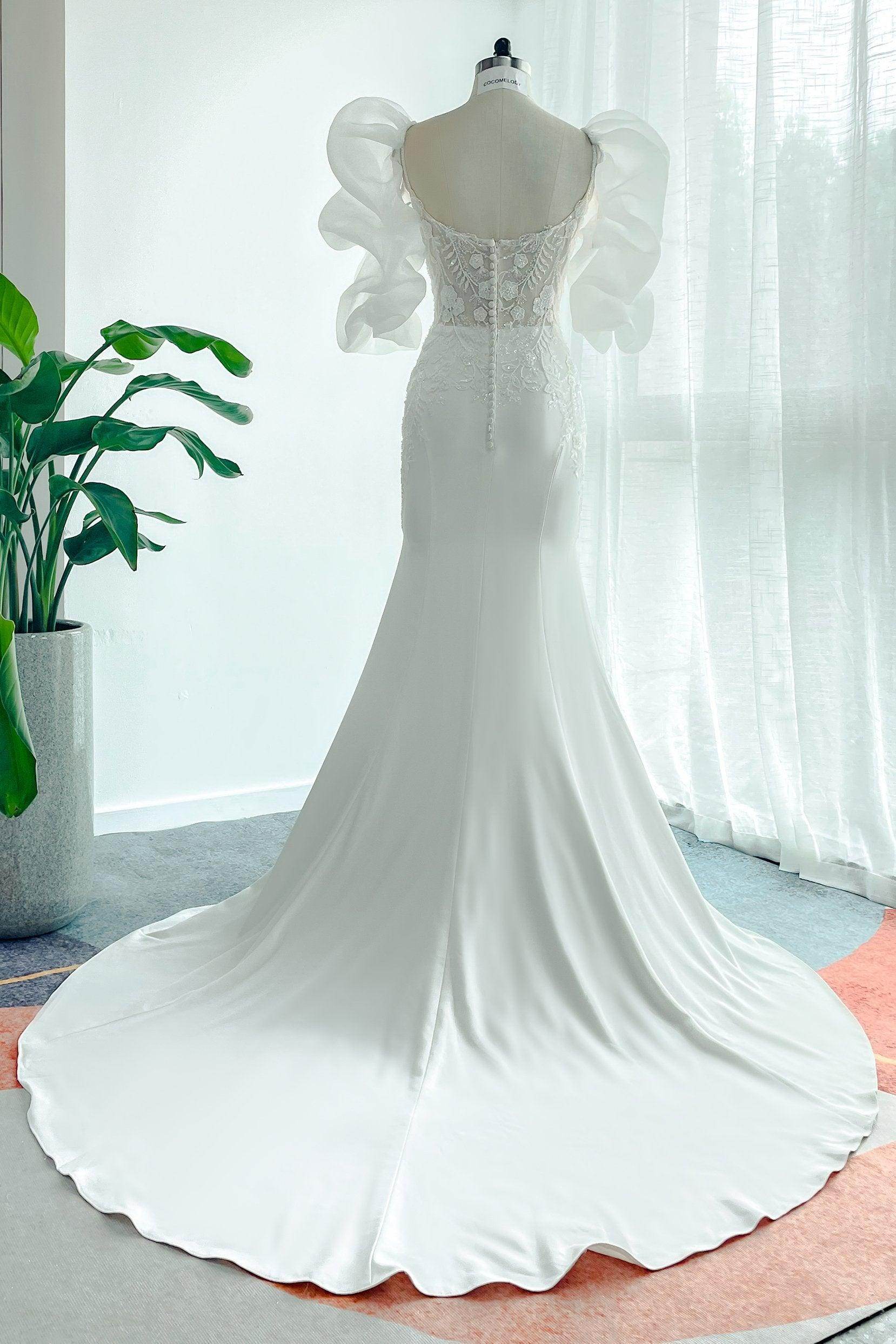 Trumpet-Mermaid Court Train Lace Stretch Satin Wedding Dress COCOMELODY CW3137, 35 Days / As Picture:Ivory/Sand / US6-UK8-EUR36 Trumpet-Mermaid Court Train Lace Stretch Satin Wedding Dress COCOMELODY CW3137, 35 Days / As Picture:Ivory/Sand / US6-UK8-EUR36