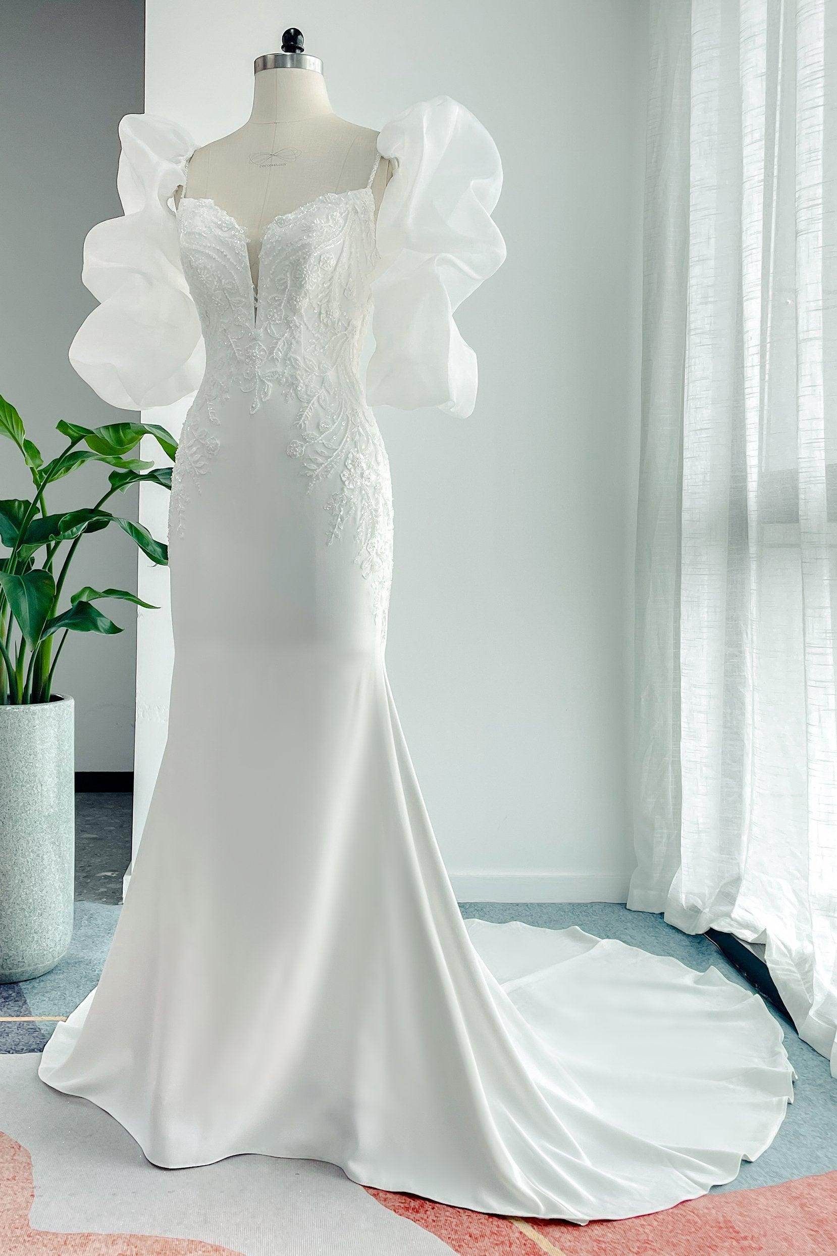 mermaid wedding dress with puffy bottom Nox Anabel -JW984 Off-Shoulder Mermaid Bridal Gown 12 / White