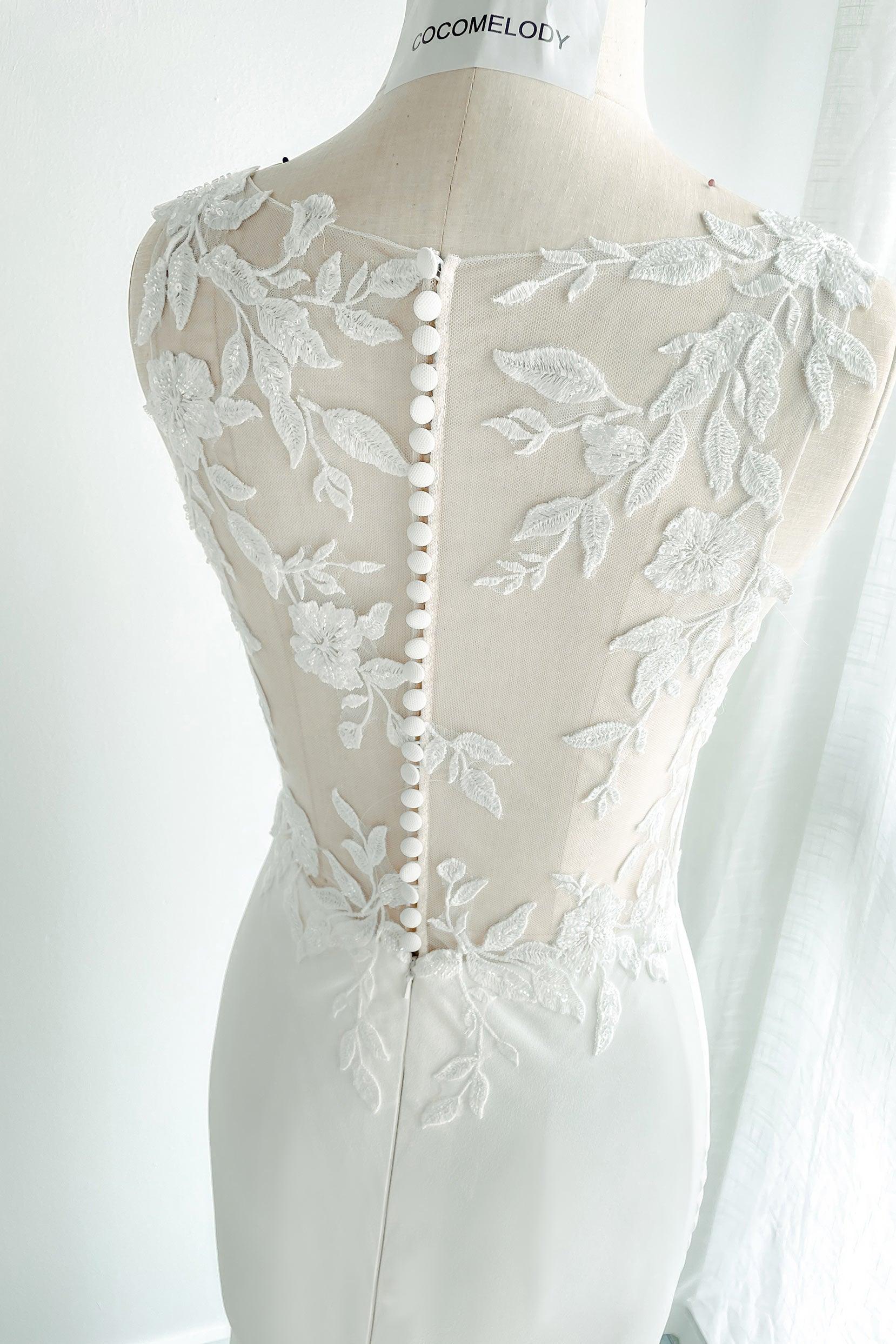 Trumpet-Mermaid Court Train Lace Stretch Satin Wedding Dress CW3138 - COCOMELODY