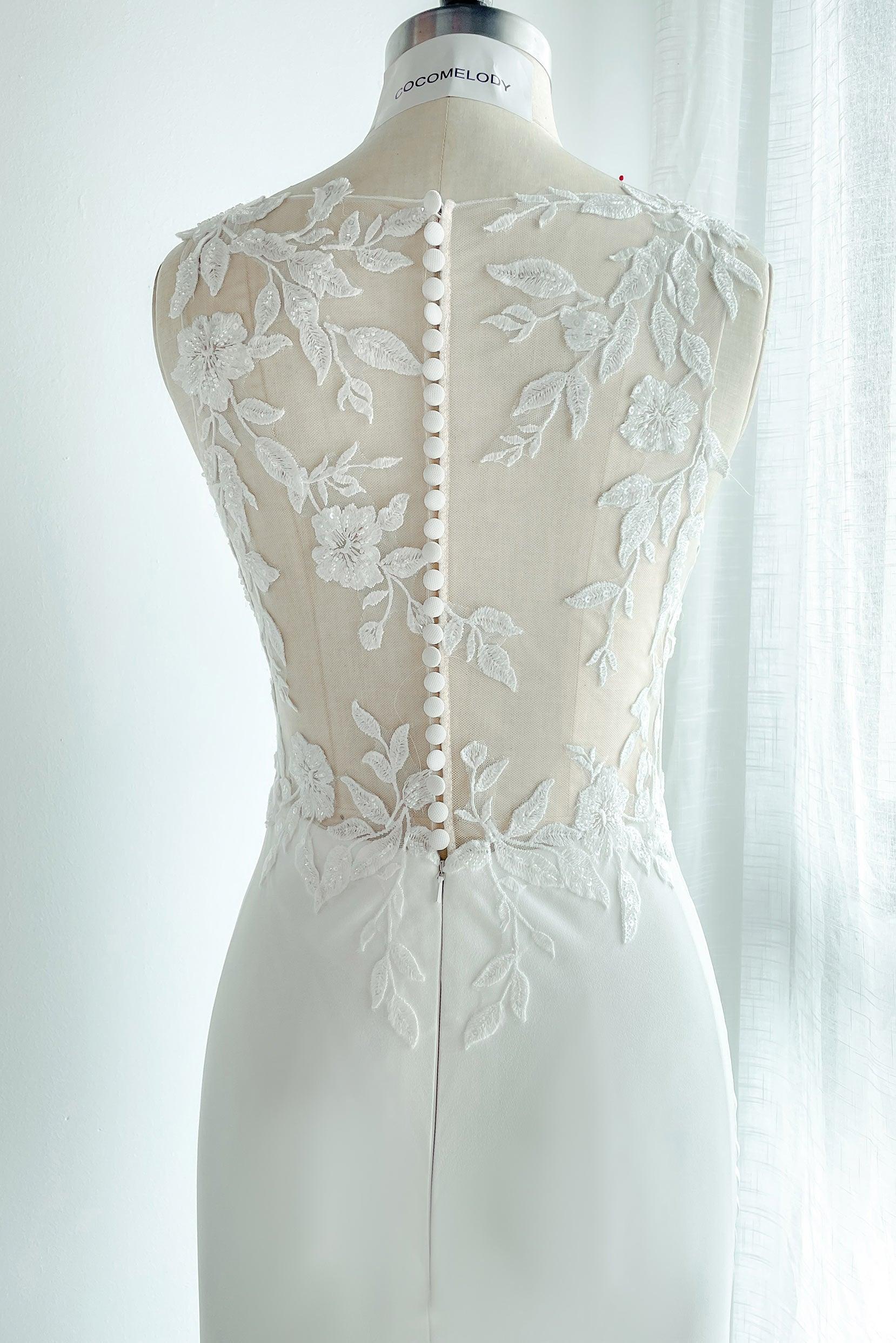 Trumpet-Mermaid Court Train Lace Stretch Satin Wedding Dress CW3138 - COCOMELODY