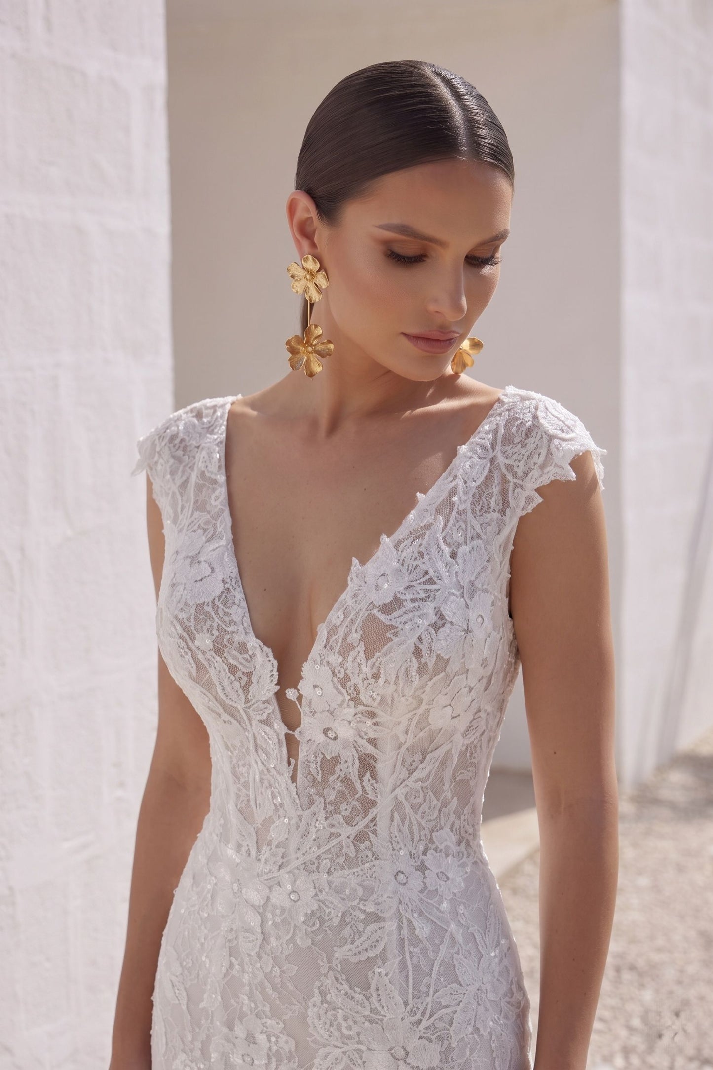 Trumpet-Mermaid Chapel Train Lace Tulle Wedding Dress CW3142