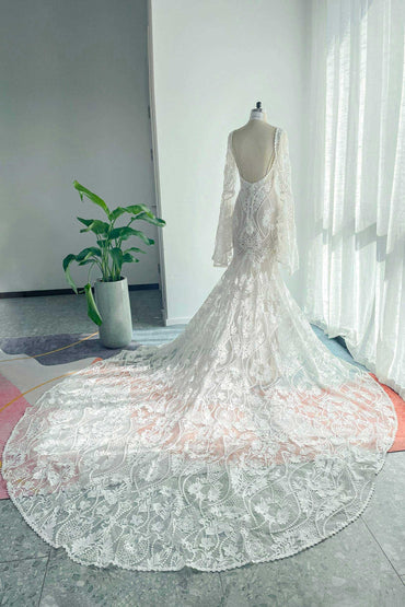 Trumpet-Mermaid Chapel Train Lace Tulle Wedding Dress CW3146