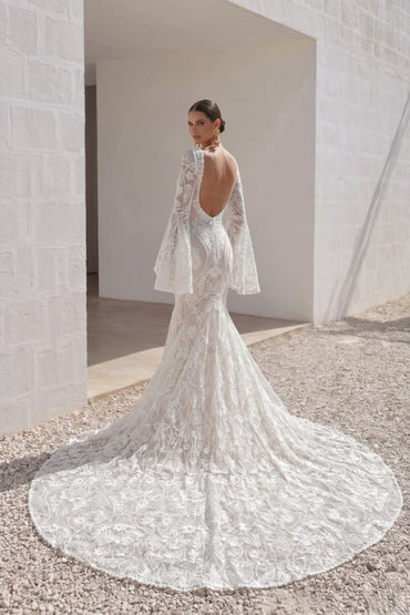 Trumpet-Mermaid Chapel Train Lace Tulle Wedding Dress CW3146