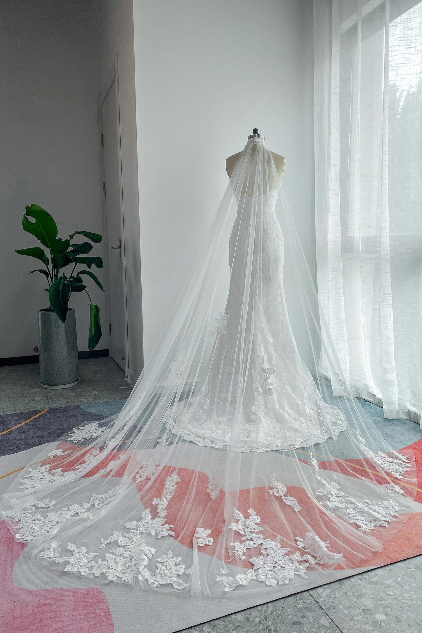 Trumpet-Mermaid Sweep-Brush Train Lace Tulle Wedding Dress CW3147 - COCOMELODY
