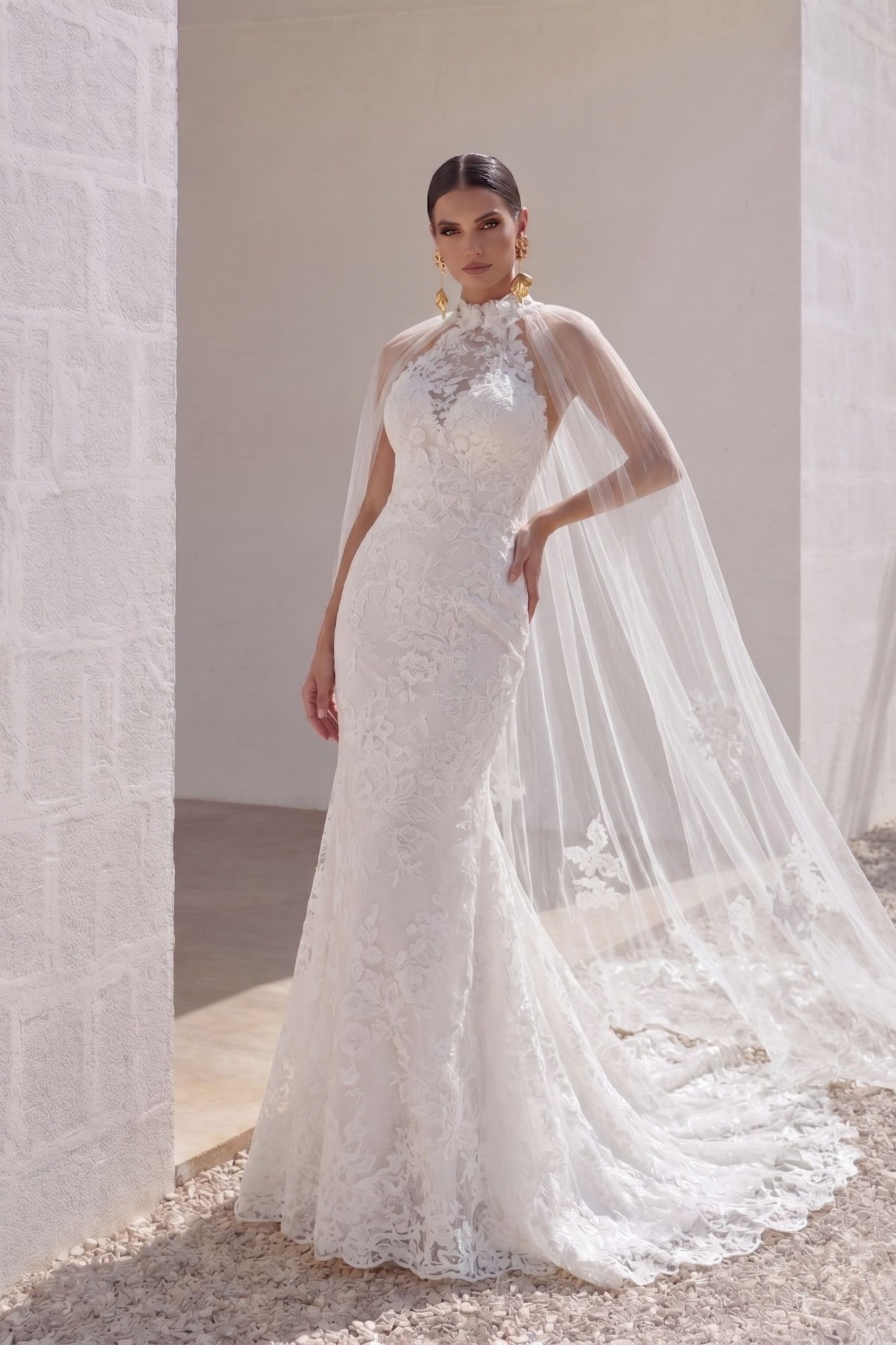 Trumpet-Mermaid Sweep-Brush Train Lace Tulle Wedding Dress CW3147