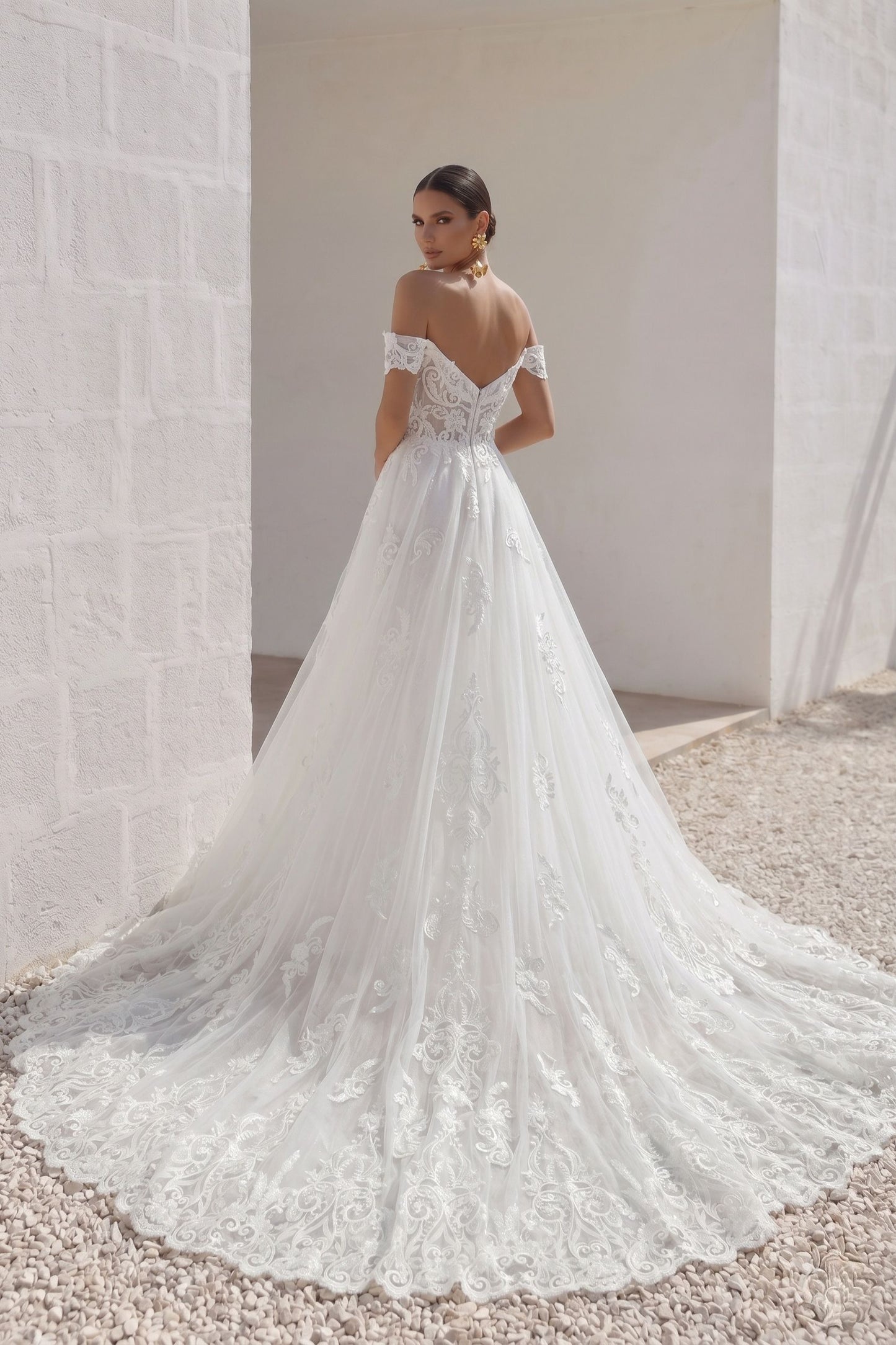 Trumpet-Mermaid Chapel Train Lace Tulle Wedding Dress CW3149