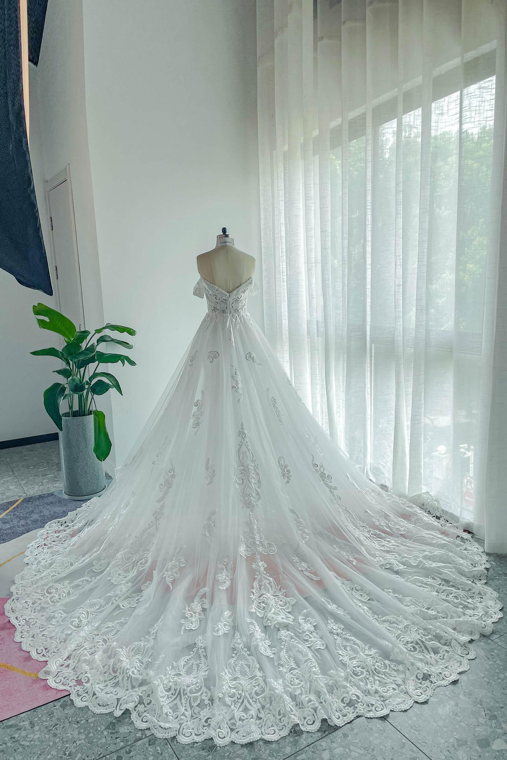 Trumpet-Mermaid Chapel Train Lace Tulle Wedding Dress CW3149 - COCOMELODY