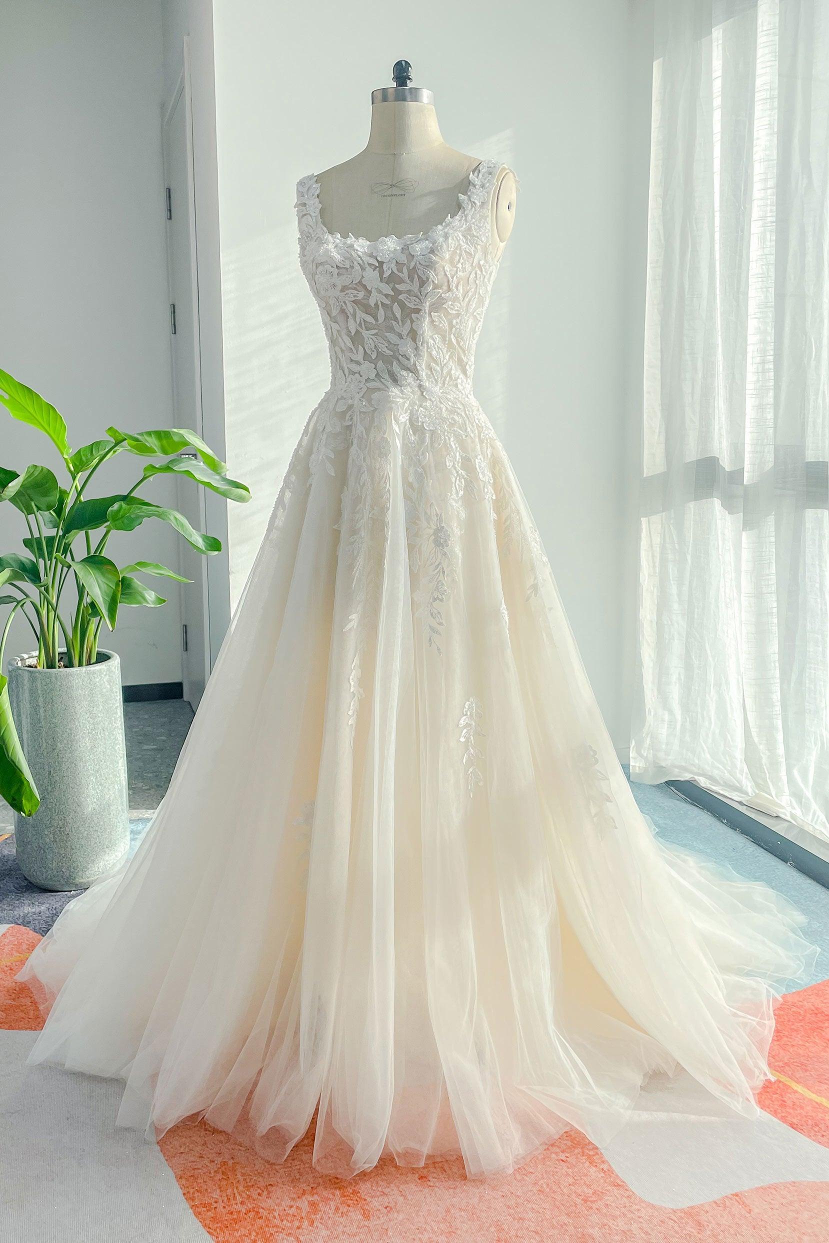 A-Line Court Train Lace Tulle Wedding Dress CW3153CR - COCOMELODY