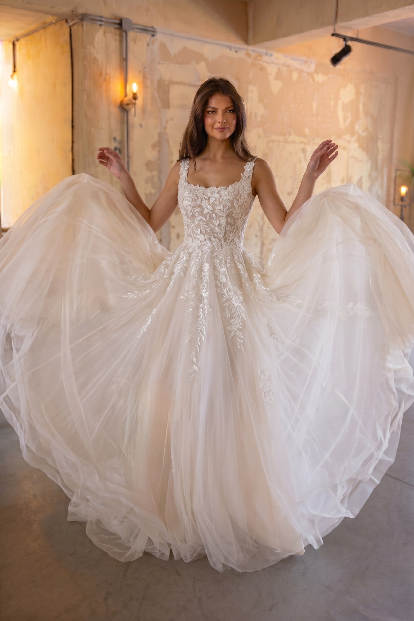 A-Line Court Train Lace Tulle Wedding Dress CW3153