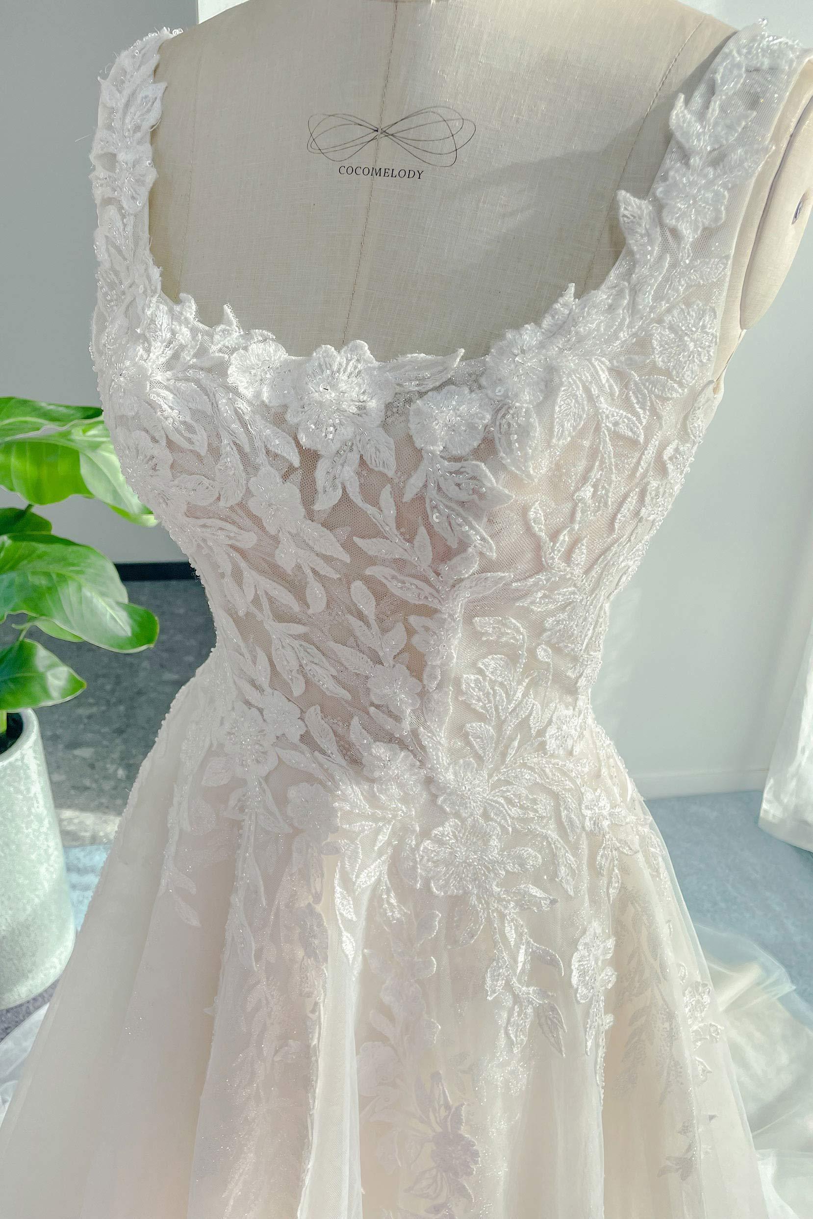 A-Line Court Train Lace Tulle Wedding Dress CW3153CR - COCOMELODY