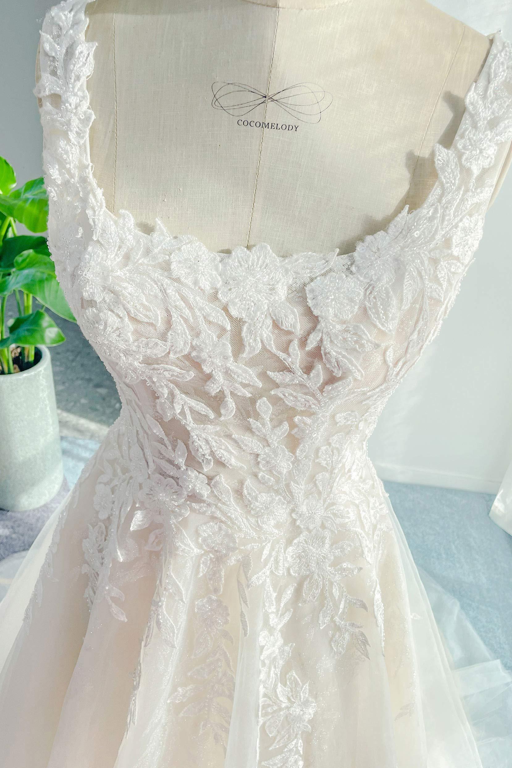 A-Line Court Train Lace Tulle Wedding Dress CW3153CR - COCOMELODY