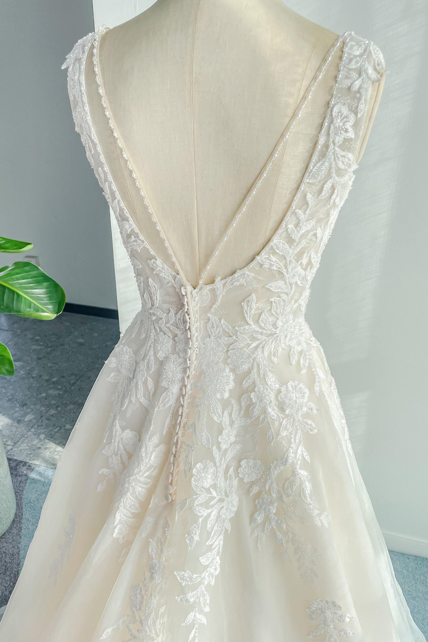A-Line Court Train Lace Tulle Wedding Dress CW3153CR - COCOMELODY
