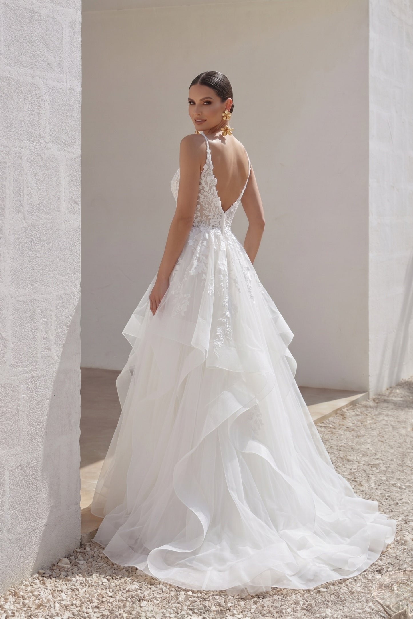 A-Line Court Train Lace Tulle Wedding Dress CW3154