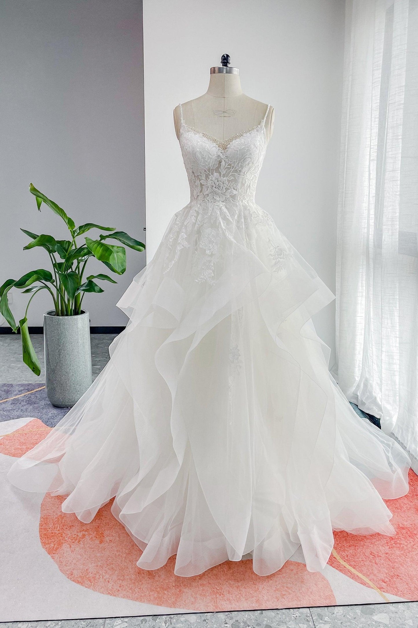 A-Line Court Train Lace Tulle Wedding Dress CW3154