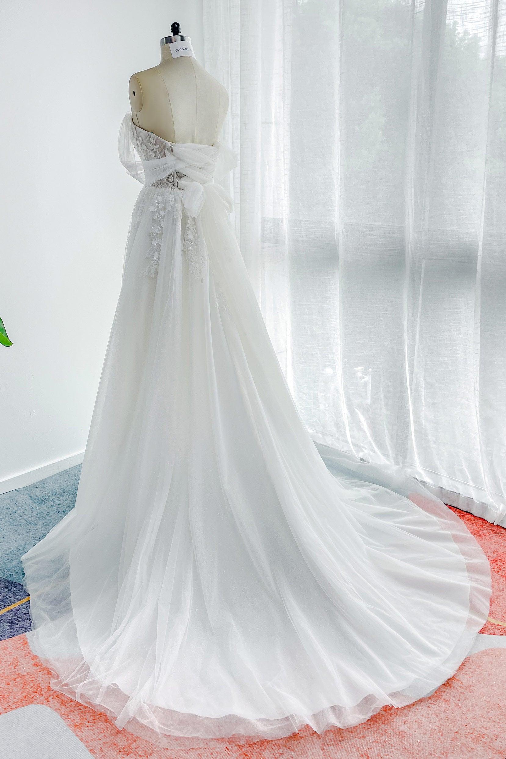 A-Line Court Train Lace Tulle Wedding Dress CW3155 - COCOMELODY