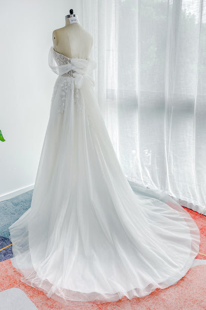 A-Line Court Train Lace Tulle Wedding Dress CW3155