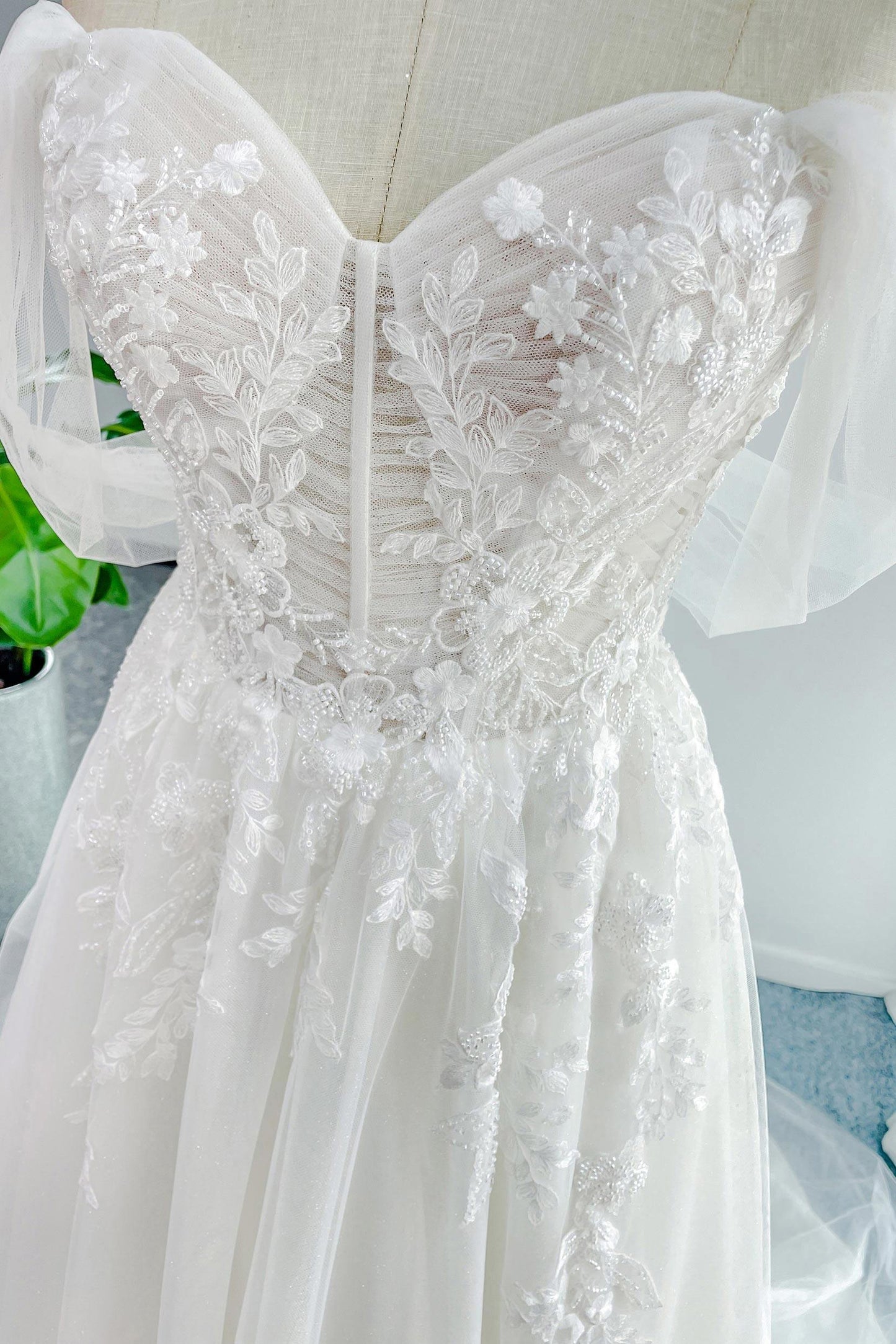 A-Line Court Train Lace Tulle Wedding Dress CW3155 - COCOMELODY