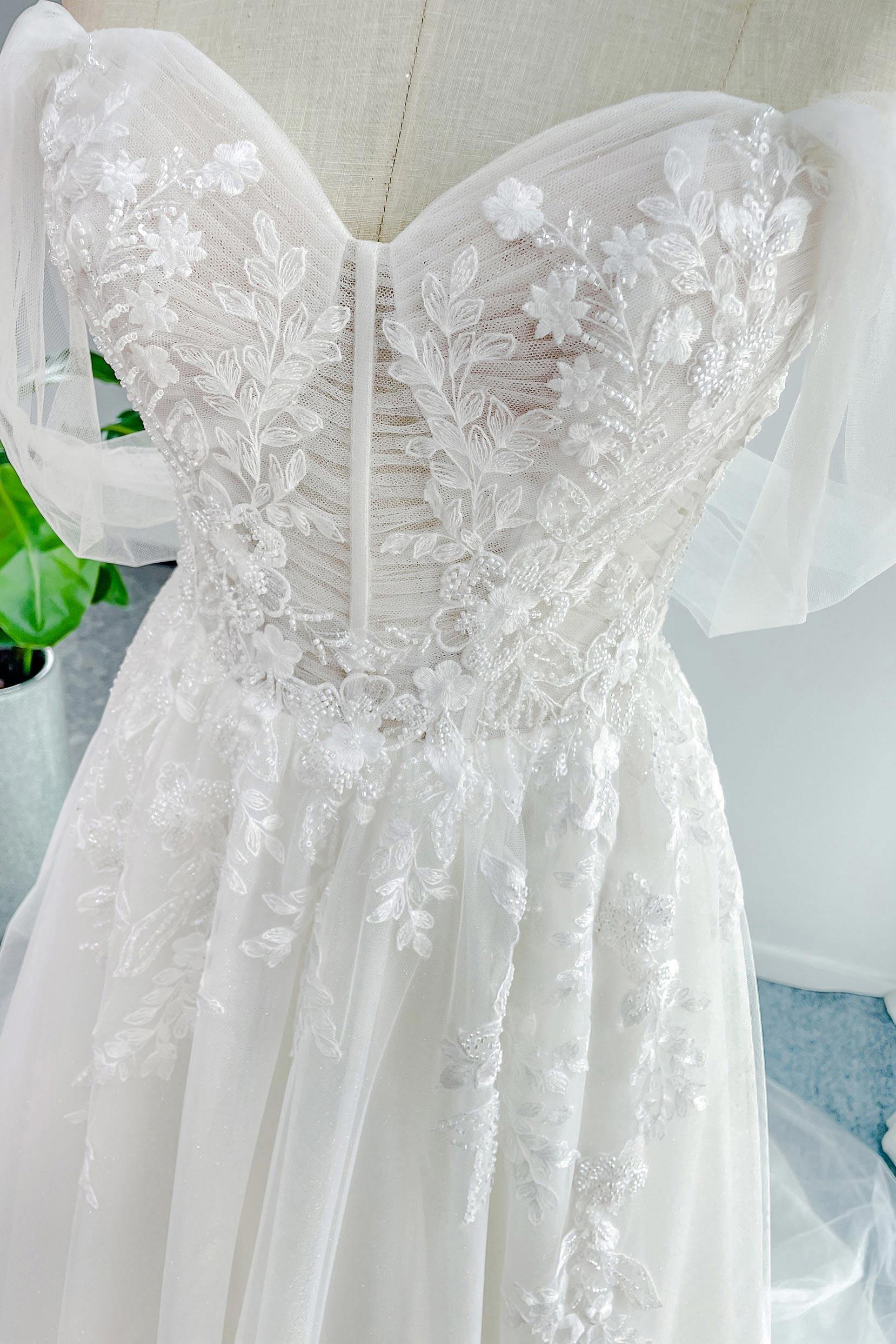 A-Line Court Train Lace Tulle Wedding Dress CW3155 - COCOMELODY