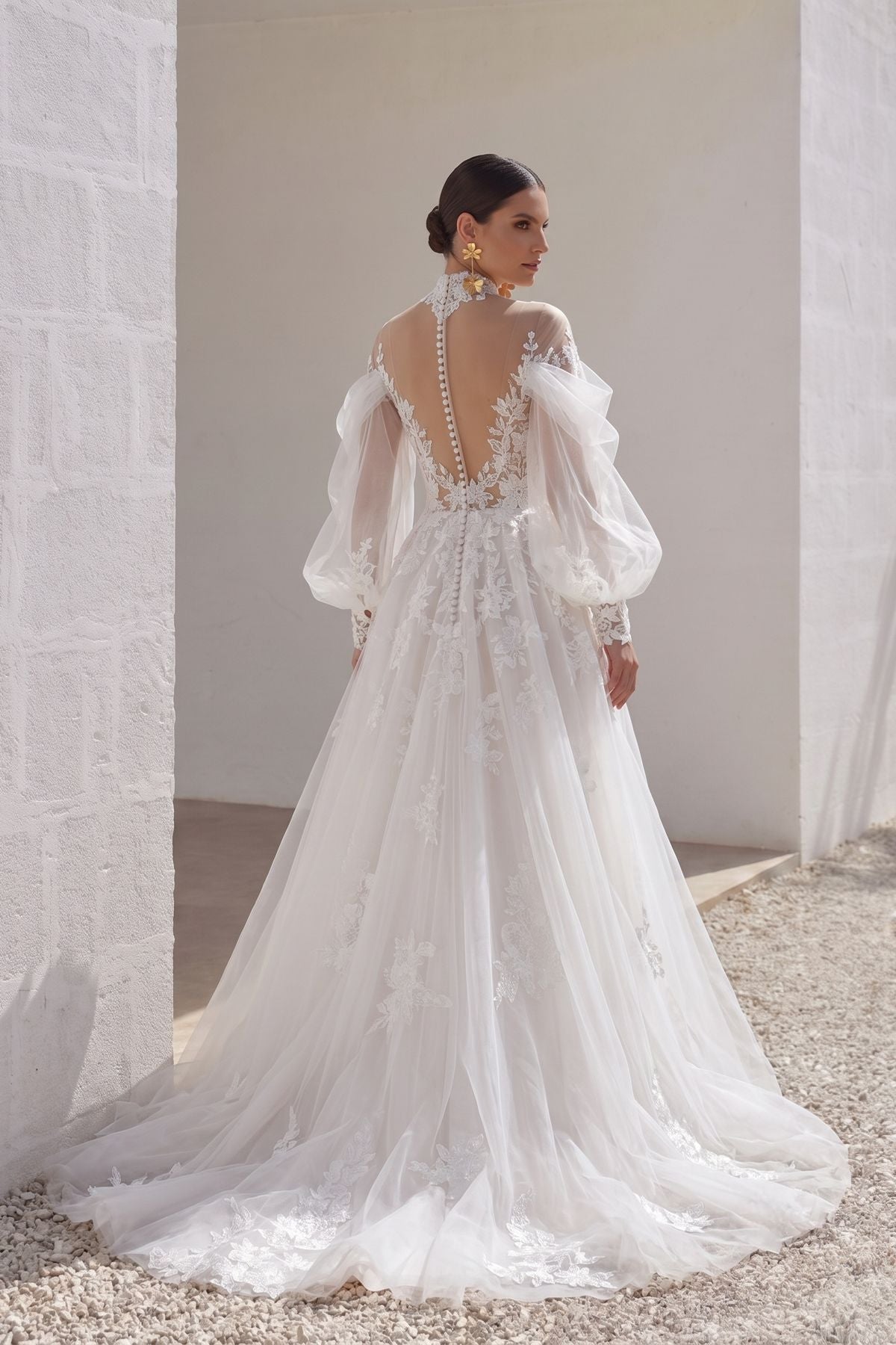Fantasy Lace Long Sleeves Wedding Dresses Plus Size Gothic Black Dress with High Neck COCOMELODY CW3156, 35 Days / As Picture:Ivory/Nude / US16-UK18