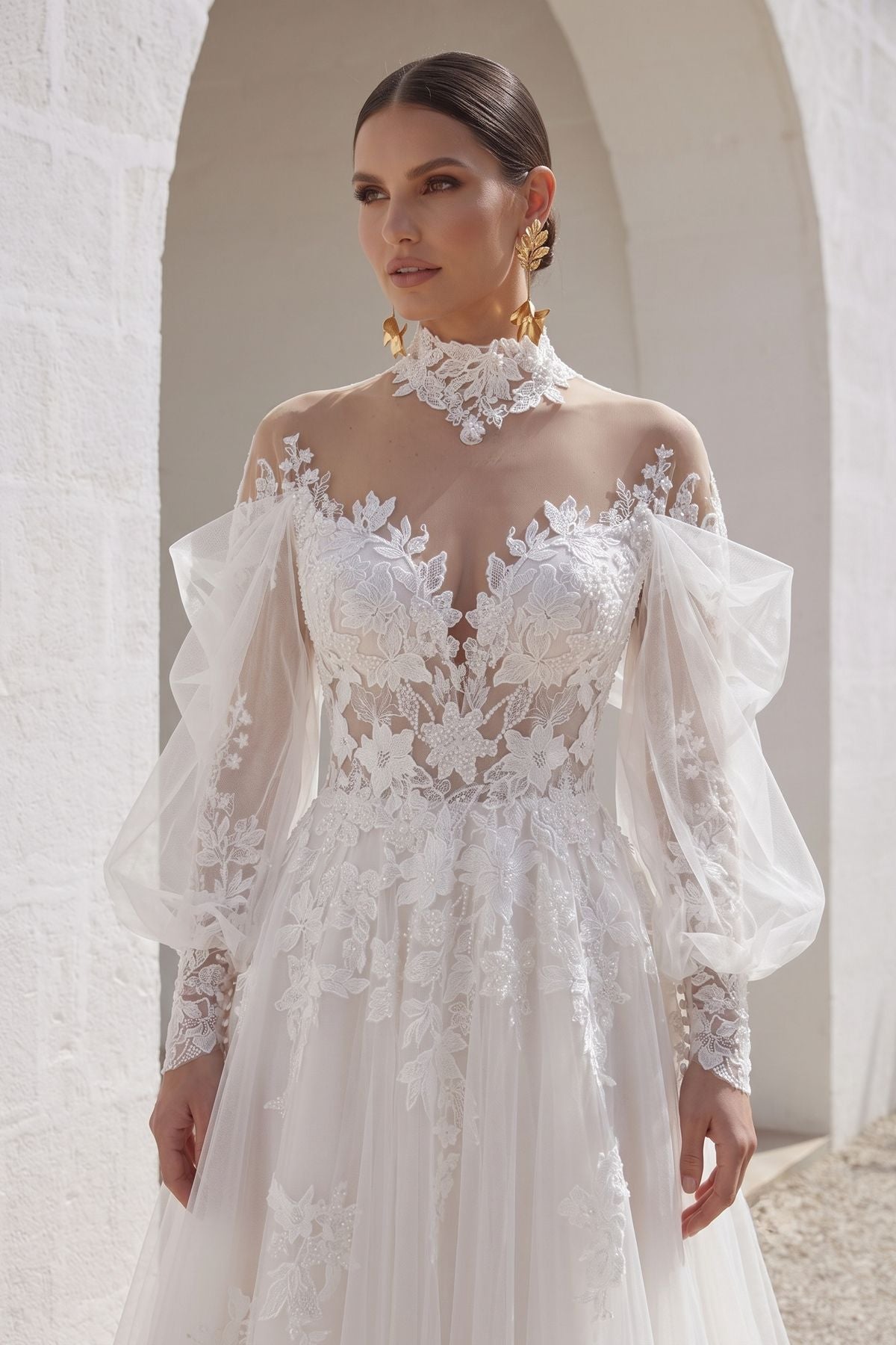 A-Line Court Train Lace Tulle Wedding Dress CW3156