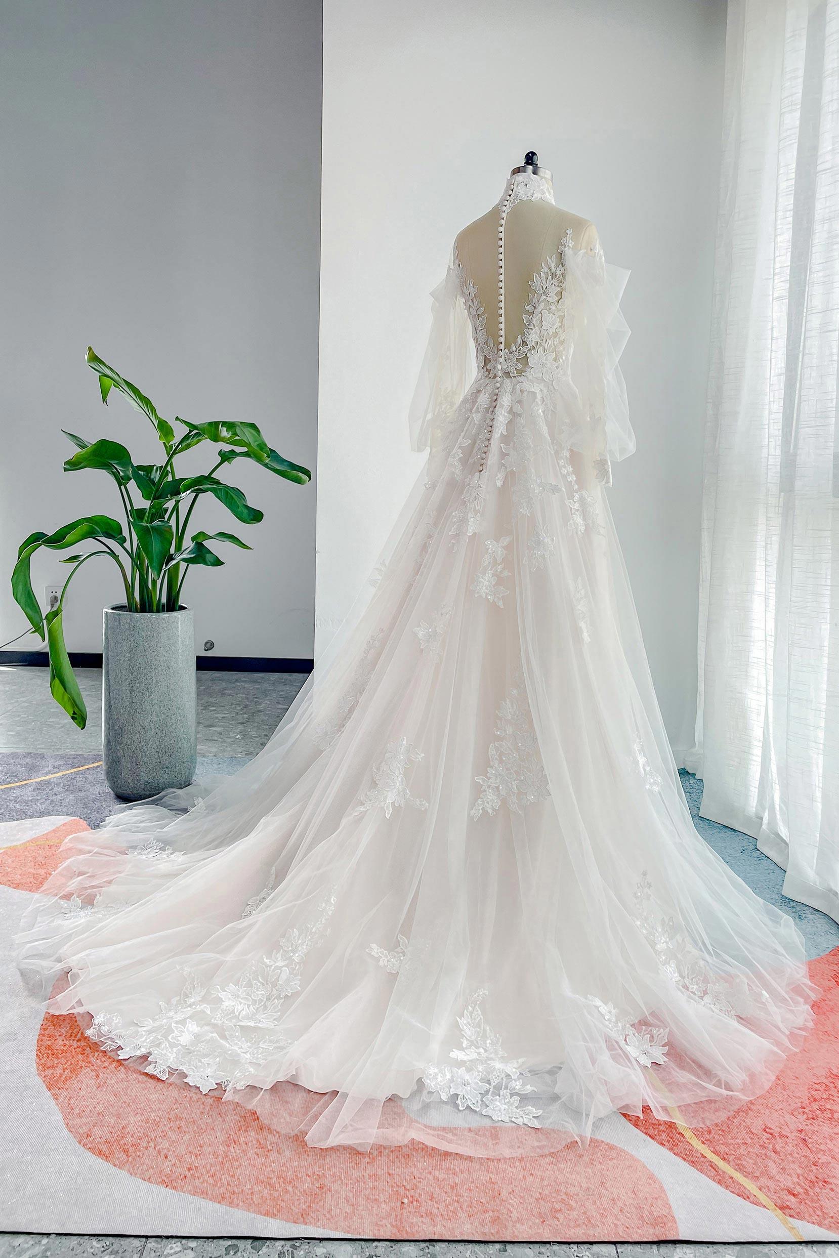 A-Line Court Train Lace Tulle Wedding Dress CW3156 - COCOMELODY