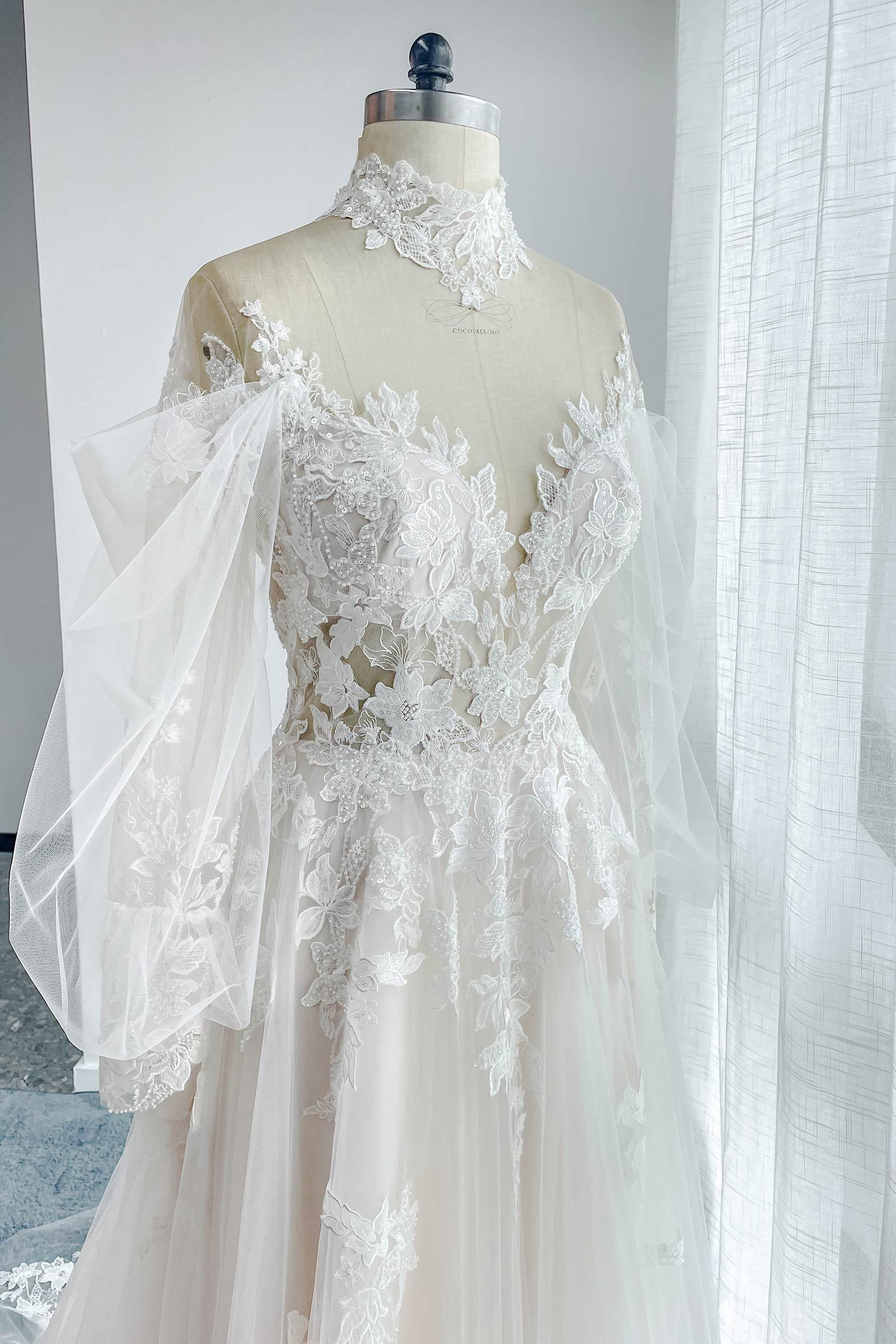 A-Line Court Train Lace Tulle Wedding Dress CW3156 - COCOMELODY