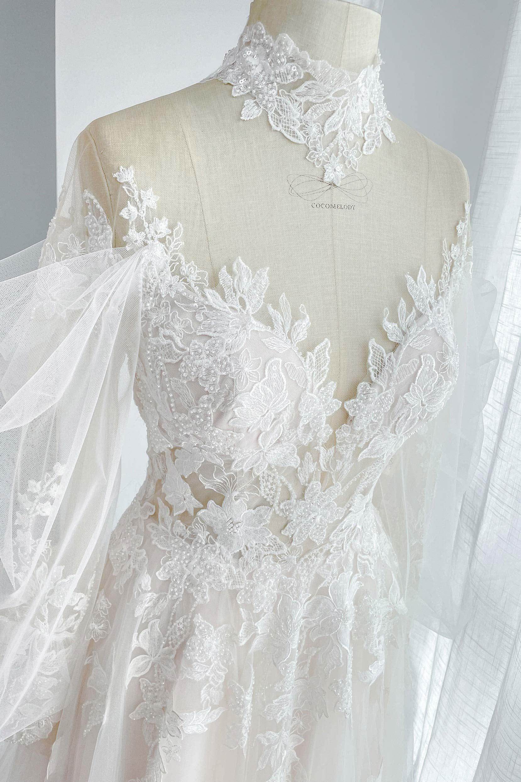 A-Line Court Train Lace Tulle Wedding Dress CW3156 - COCOMELODY
