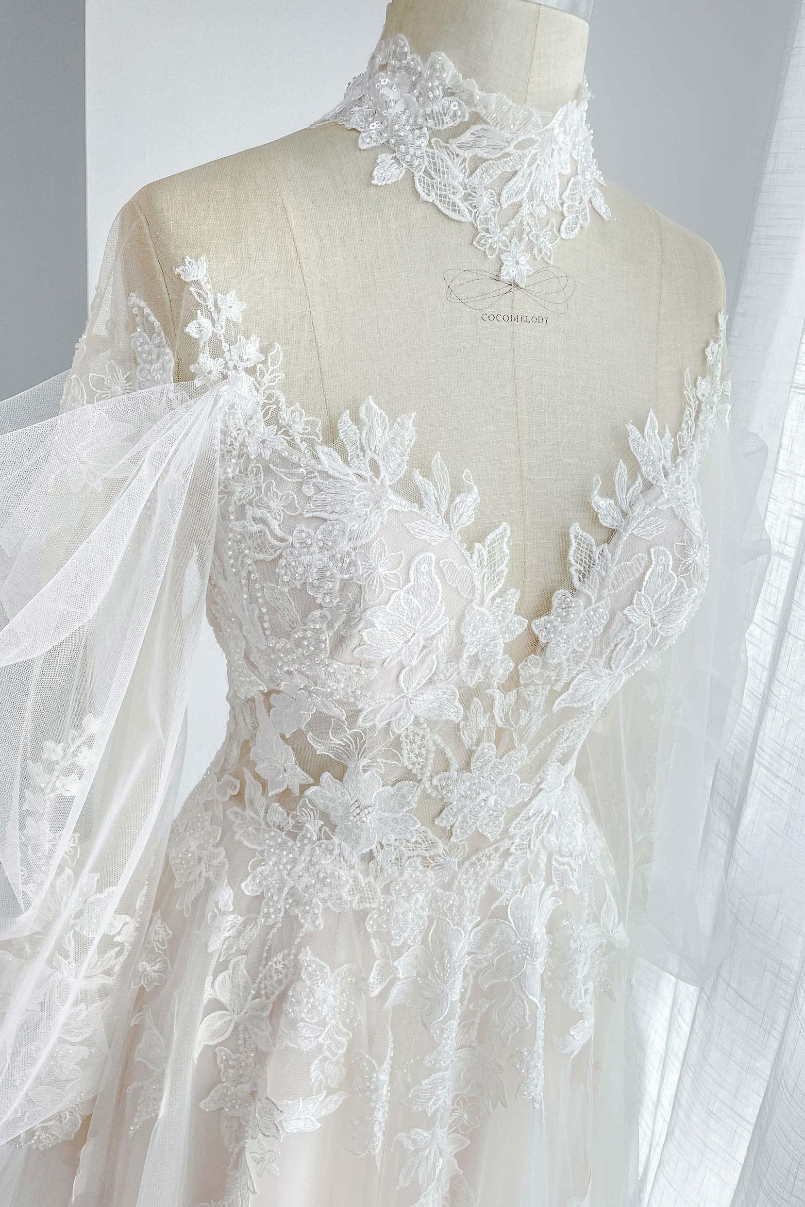 A-Line Court Train Lace Tulle Wedding Dress CW3156 - COCOMELODY