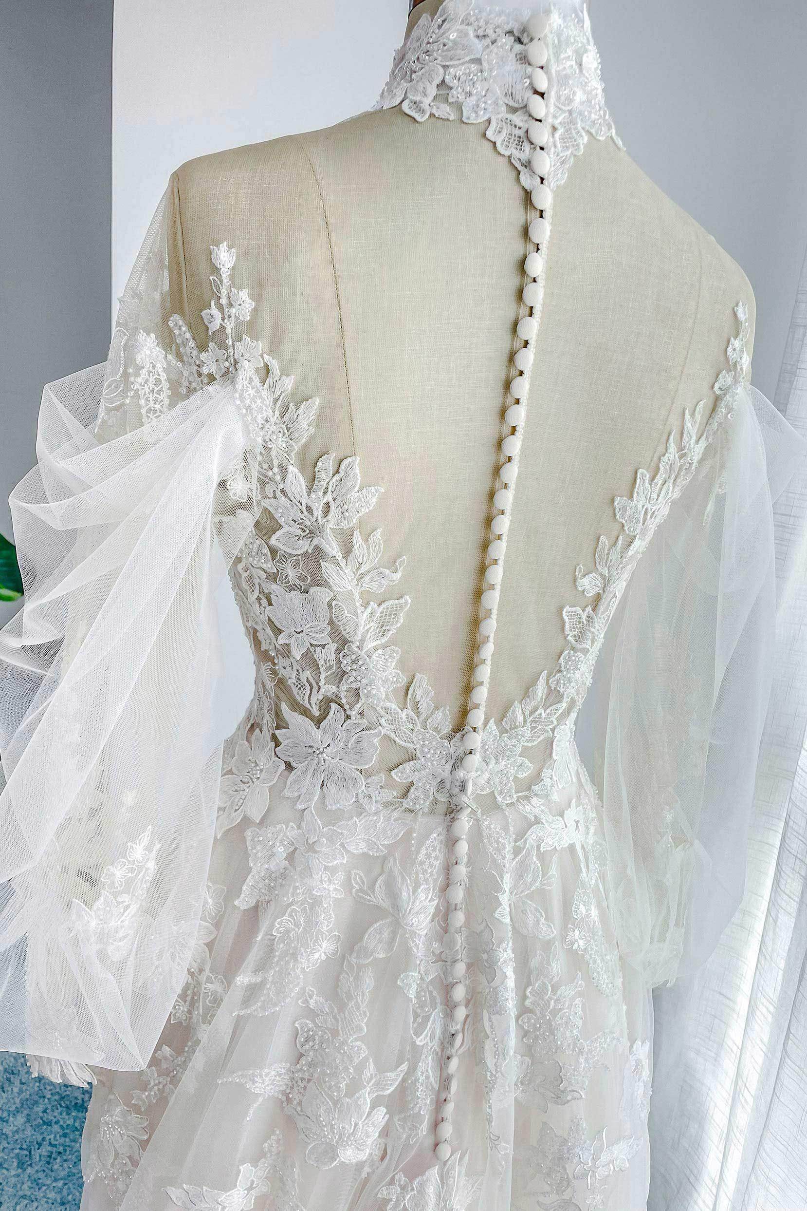 A-Line Court Train Lace Tulle Wedding Dress CW3156 - COCOMELODY