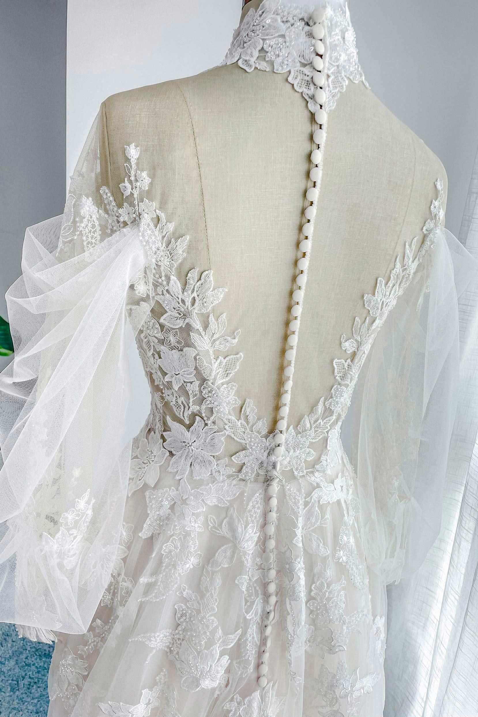 A-Line Court Train Lace Tulle Wedding Dress CW3156 - COCOMELODY