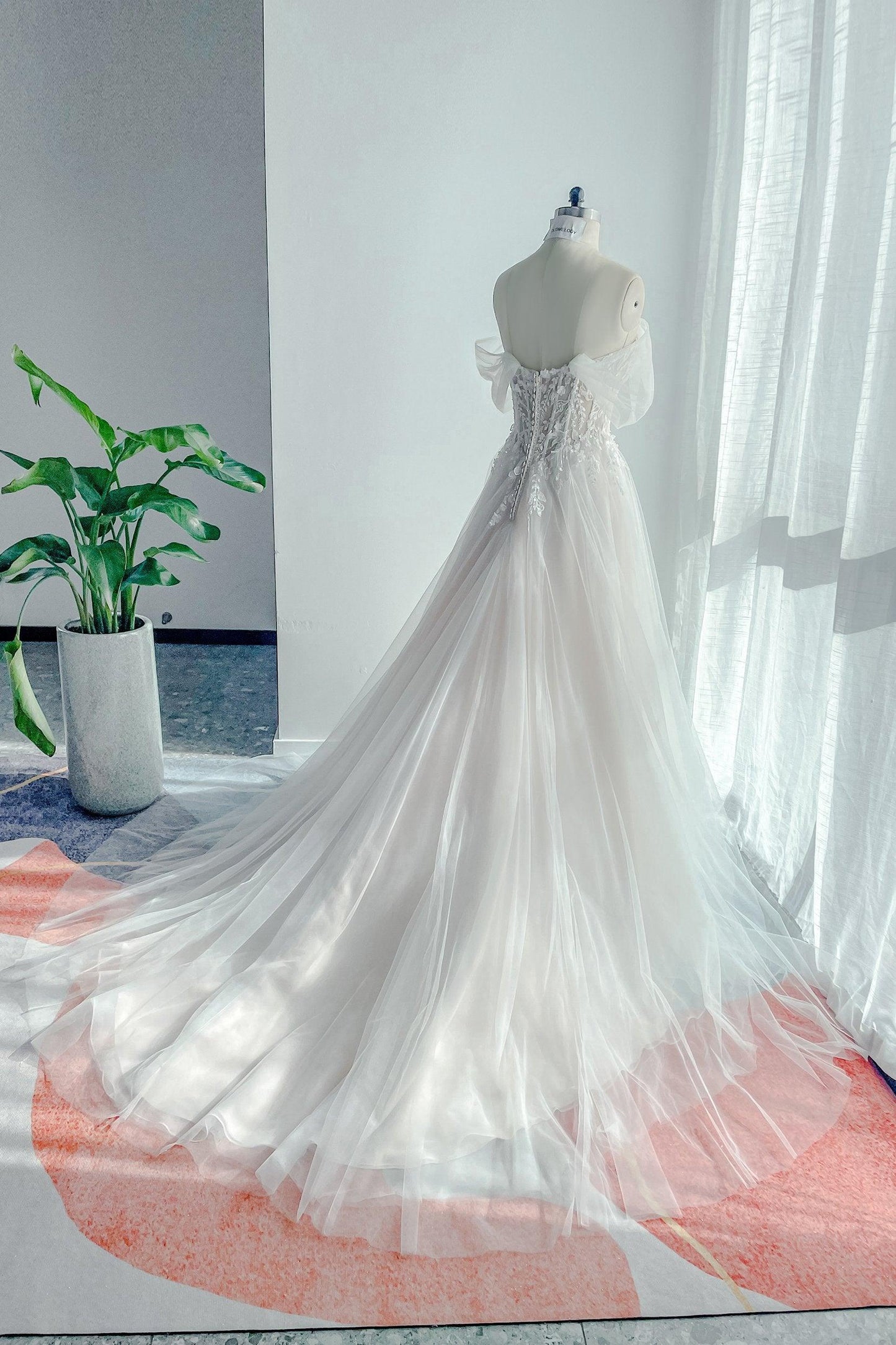 A-Line Court Train Lace Tulle Wedding Dress CW3158