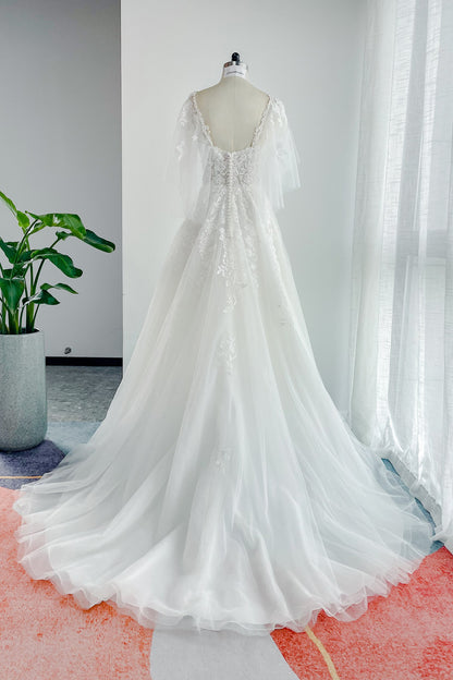 A-Line Court Train Lace Tulle Wedding Dress CW3160