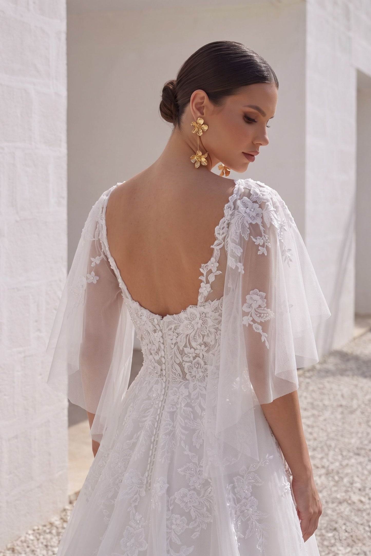 A-Line Court Train Lace Tulle Wedding Dress CW3160