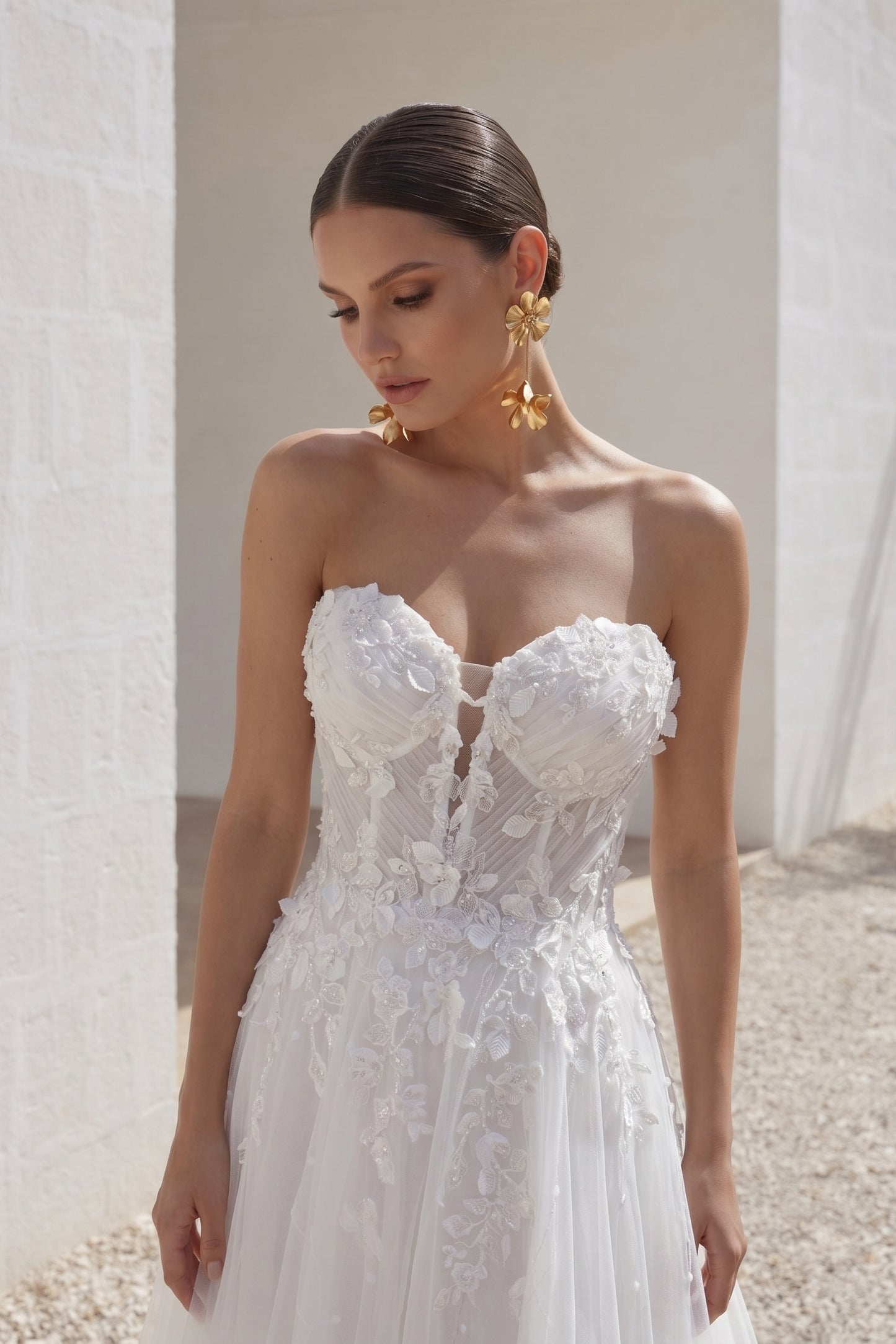 A-Line Court Train Lace Tulle Wedding Dress CW3161