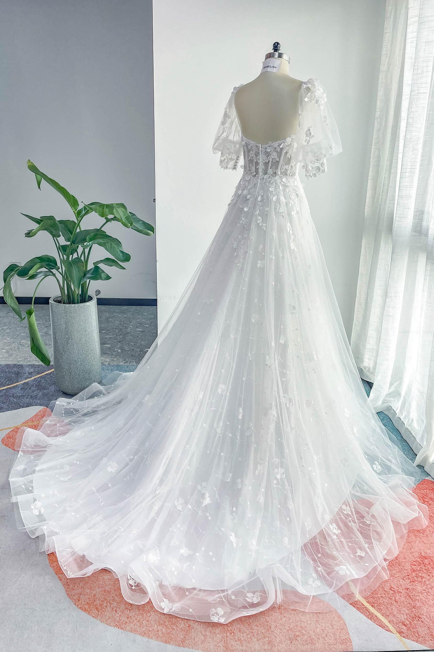 A-Line Court Train Lace Tulle Wedding Dress CW3161 - COCOMELODY