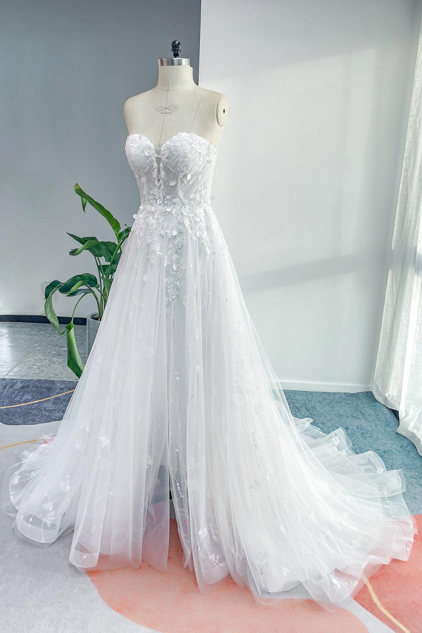 A-Line Court Train Lace Tulle Wedding Dress CW3161 - COCOMELODY