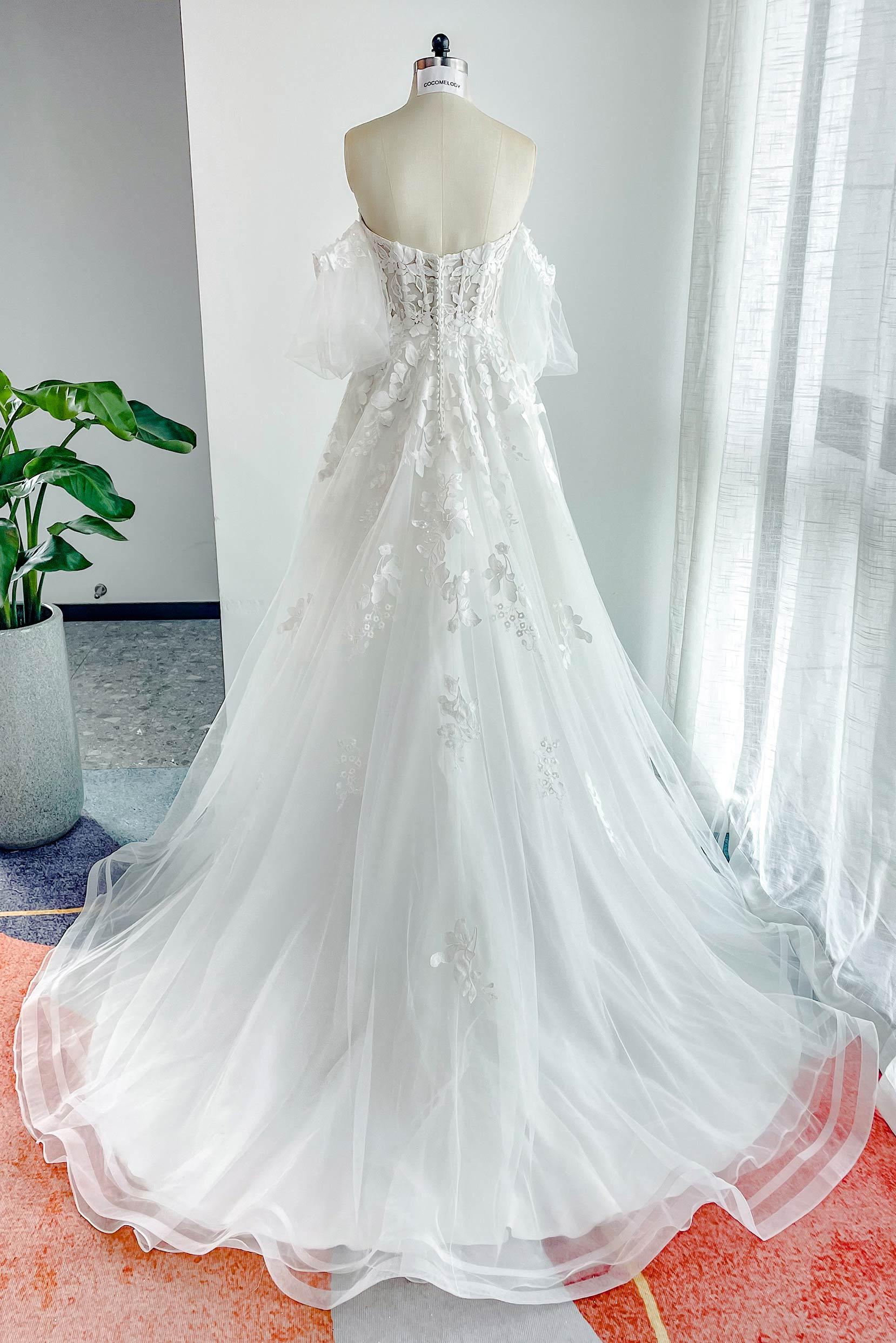 A-Line Court Train Lace Tulle Wedding Dress CW3162 - COCOMELODY