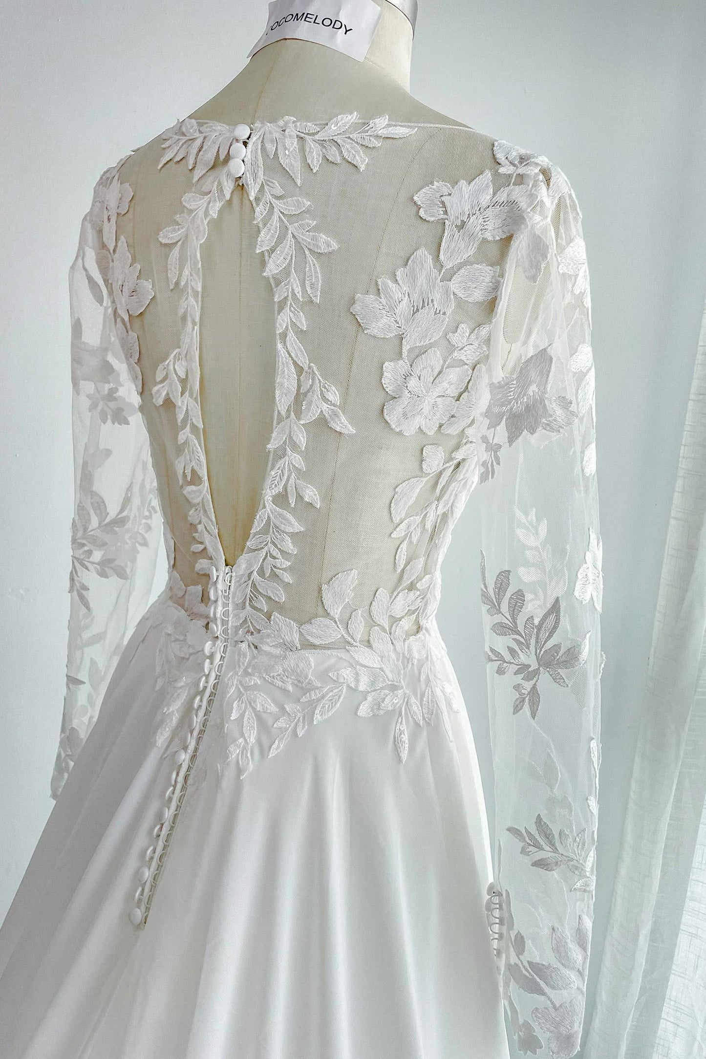 A-Line Court Train Lace Chiffon Wedding Dress CW3163